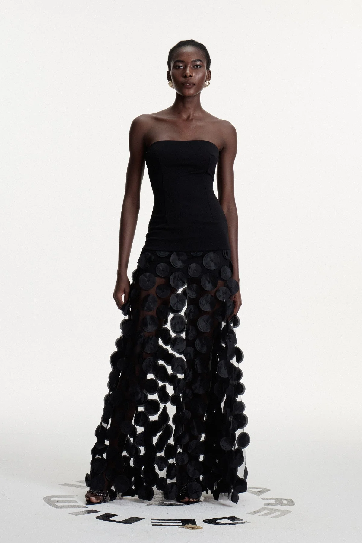 Black Dot Strapless Maxi Dress - Elegant Formal Evening Attire