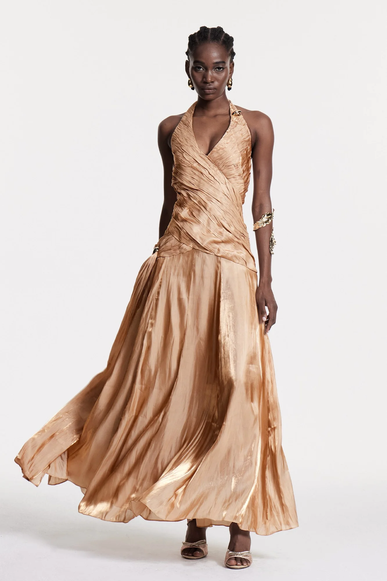 Chic Nude Plunge Maxi Dress for Women