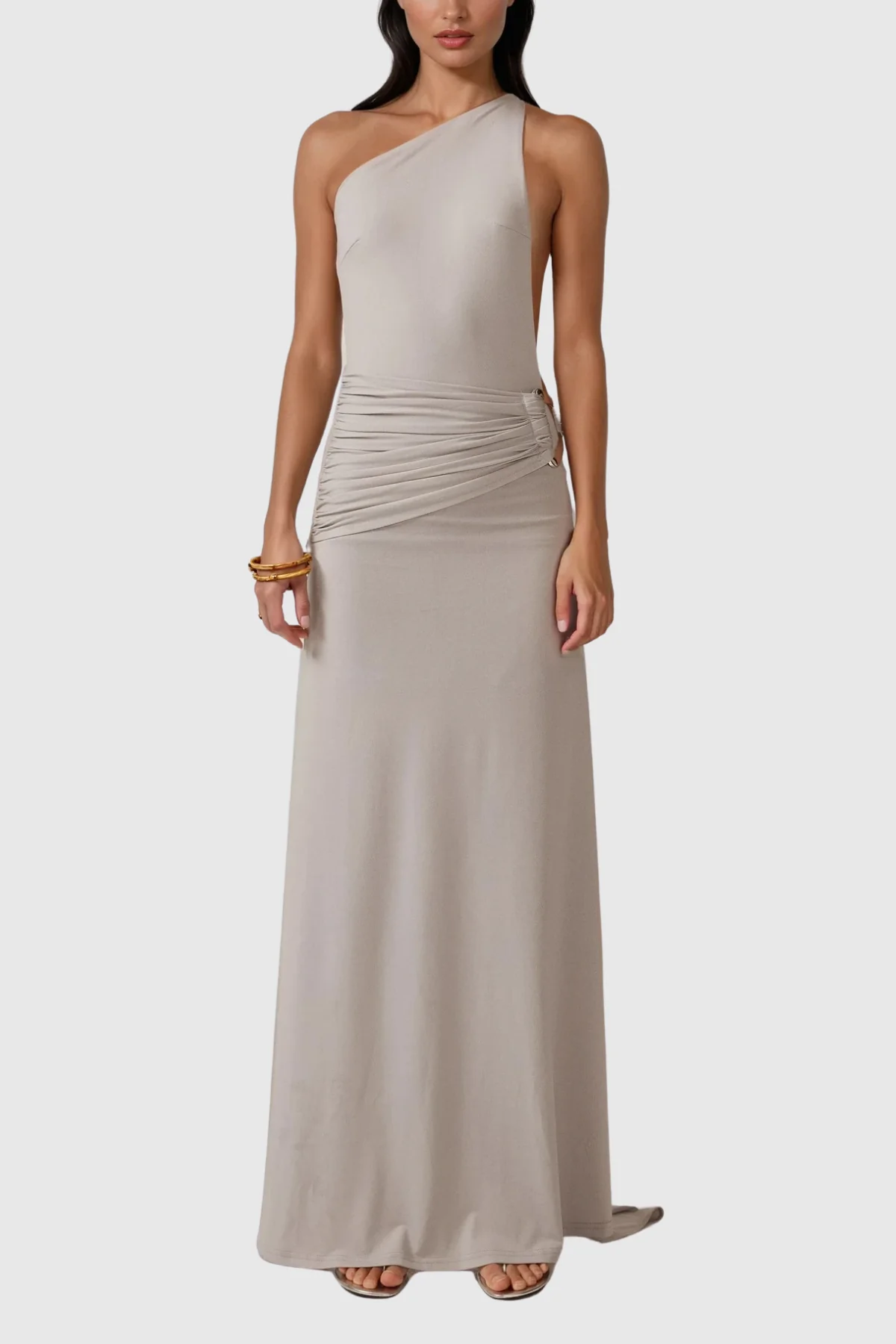 Grey One Shoulder Maxi Dress with Backless Design