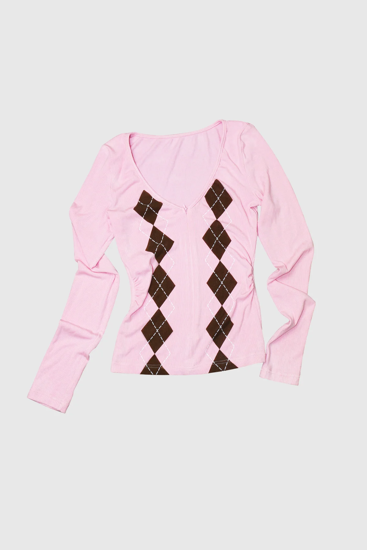 Pink Diamond Grid Long Sleeve Pants Set