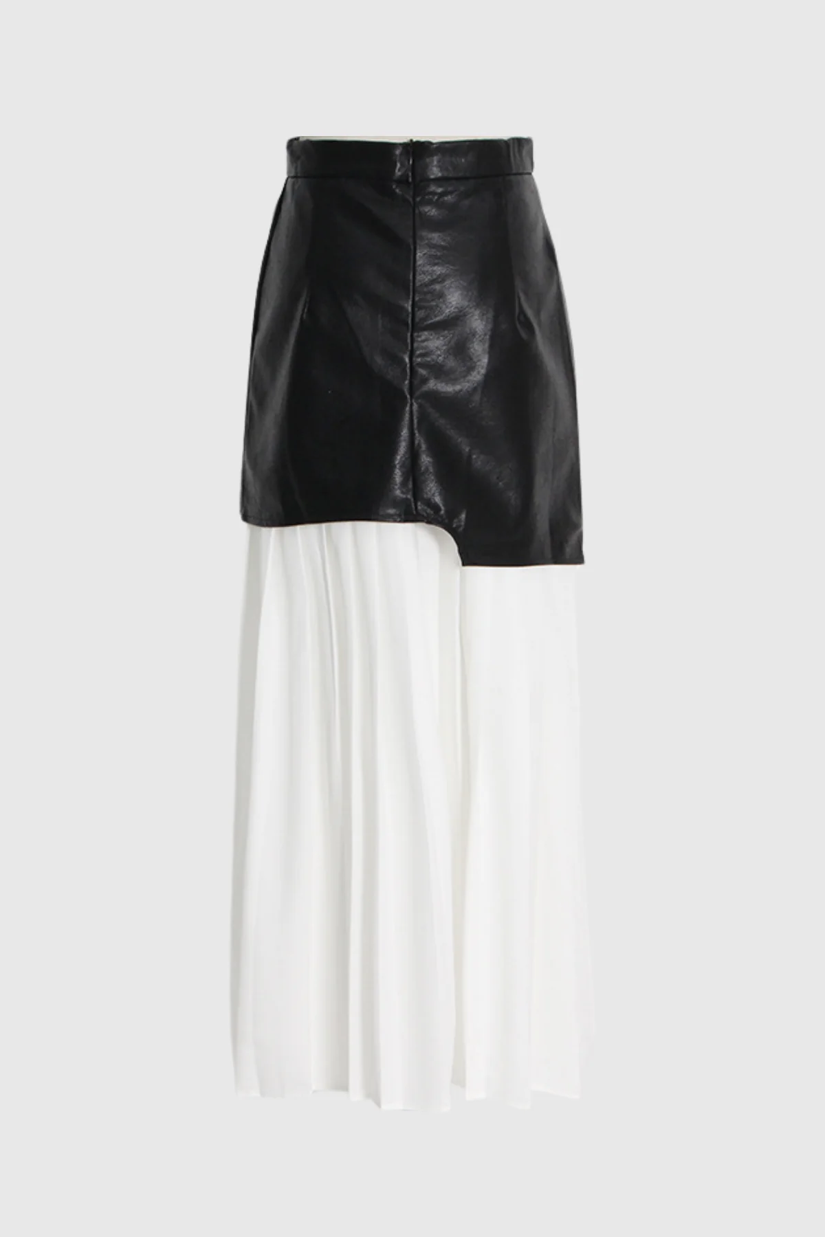 White Leather Mesh Patchwork Midi Skirt