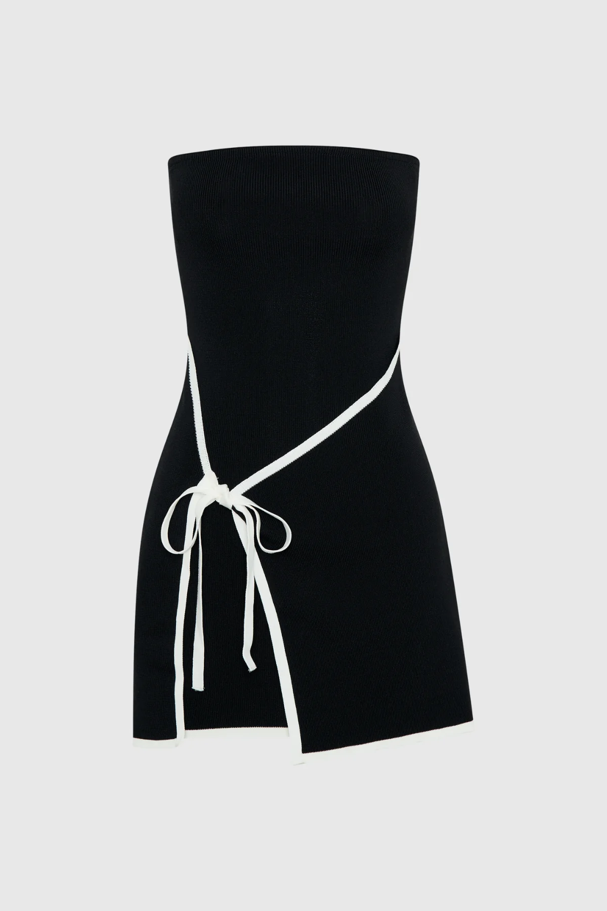 Black Strapless Knit Mini Dress with Lace-Up Detail