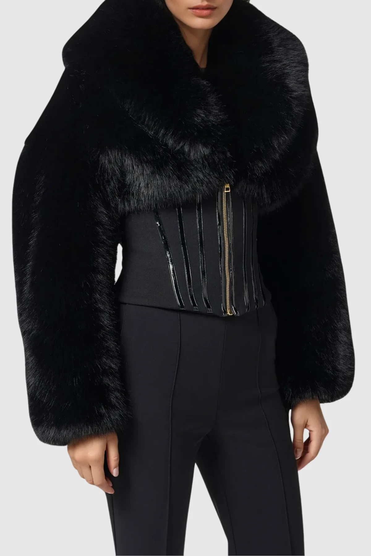 Luxury Faux Fur Corset Jacket in Black