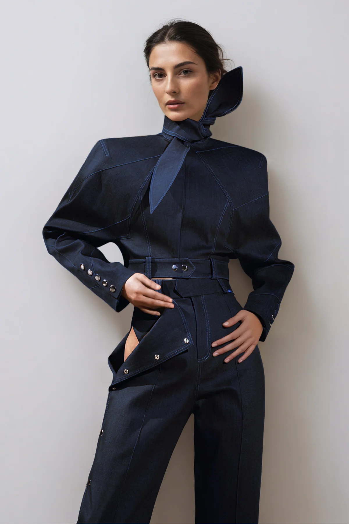 Blue Lace Up Denim Pants Set - Urban Edge Style