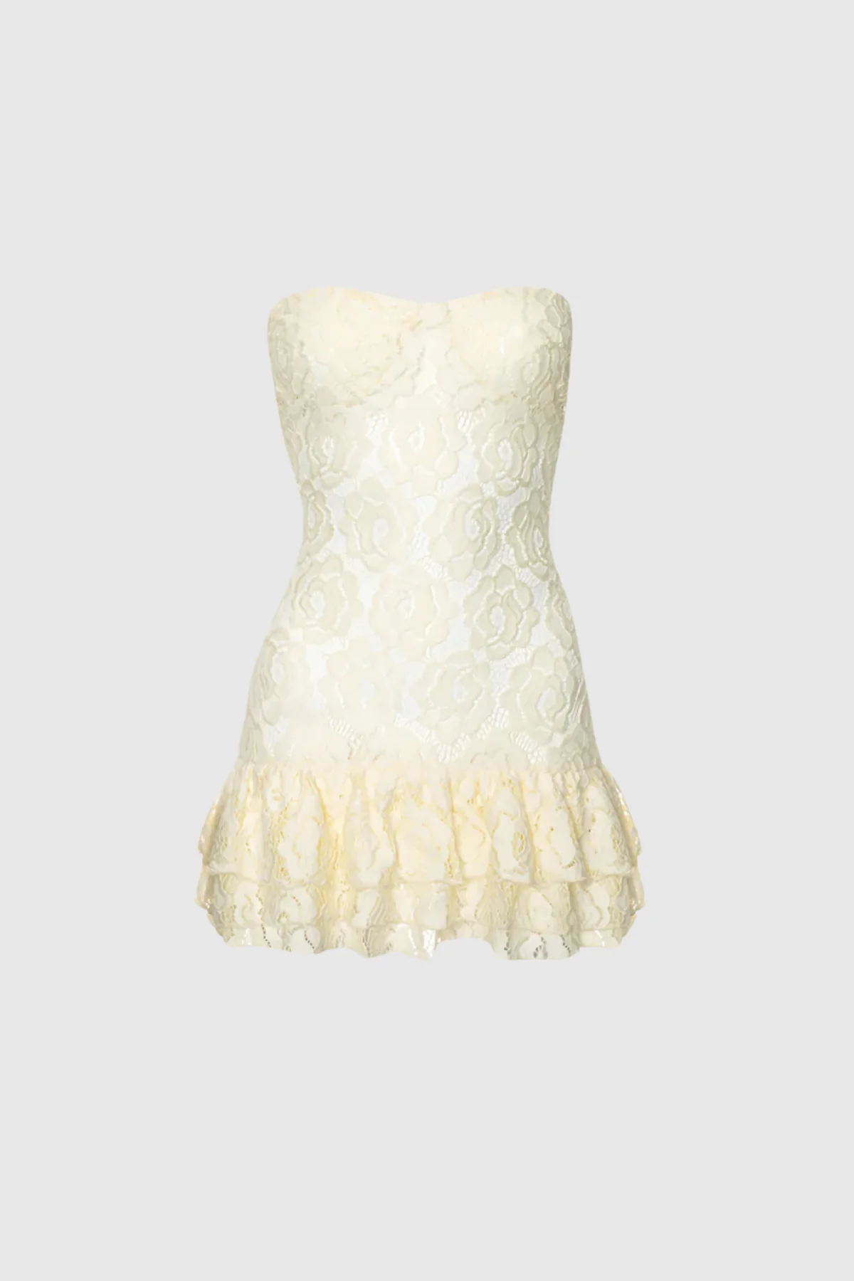 White Strapless Lace Ruffle Mini Dress - Elegant & Versatile