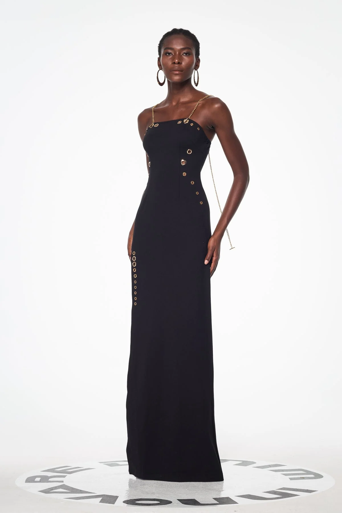Elegant Black Chain Split Maxi Dress