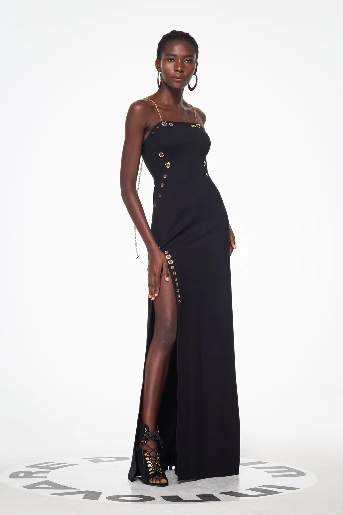 Elegant Black Chain Split Maxi Dress