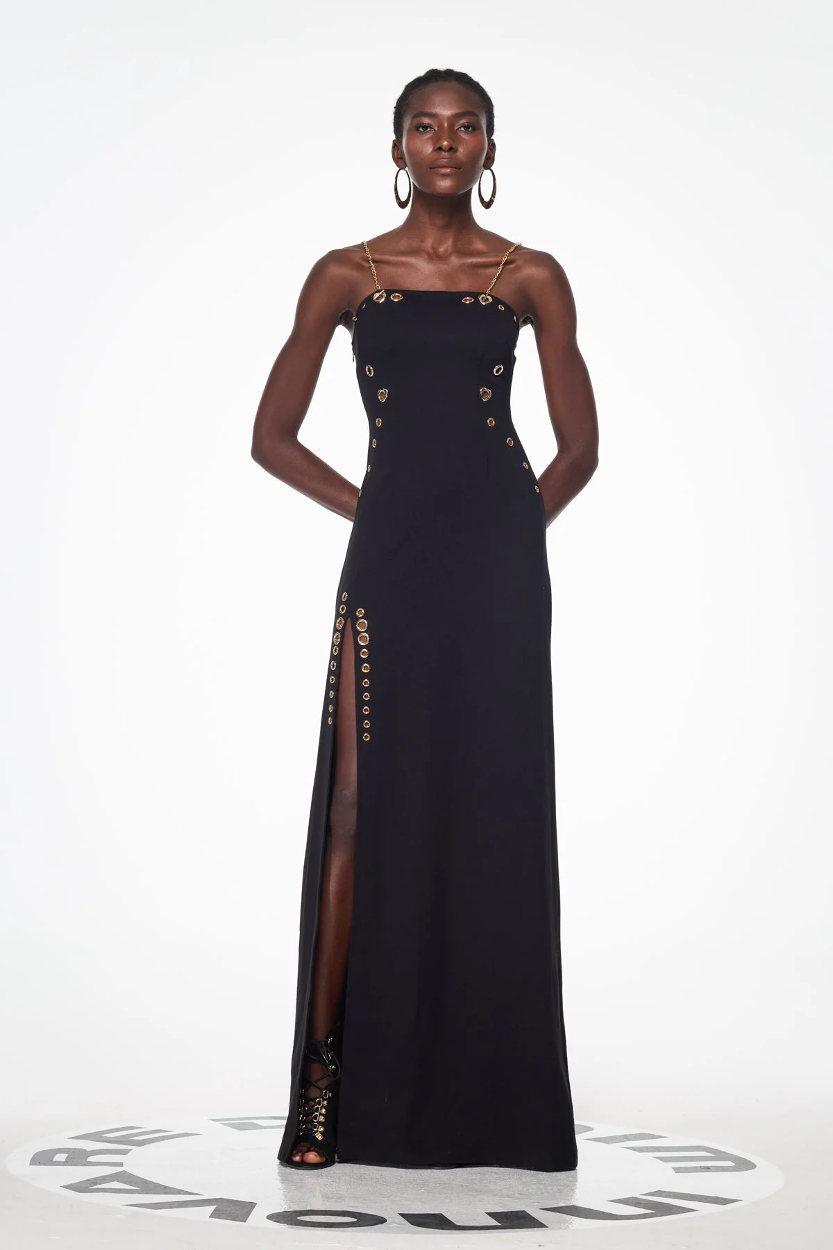 Elegant Black Chain Split Maxi Dress
