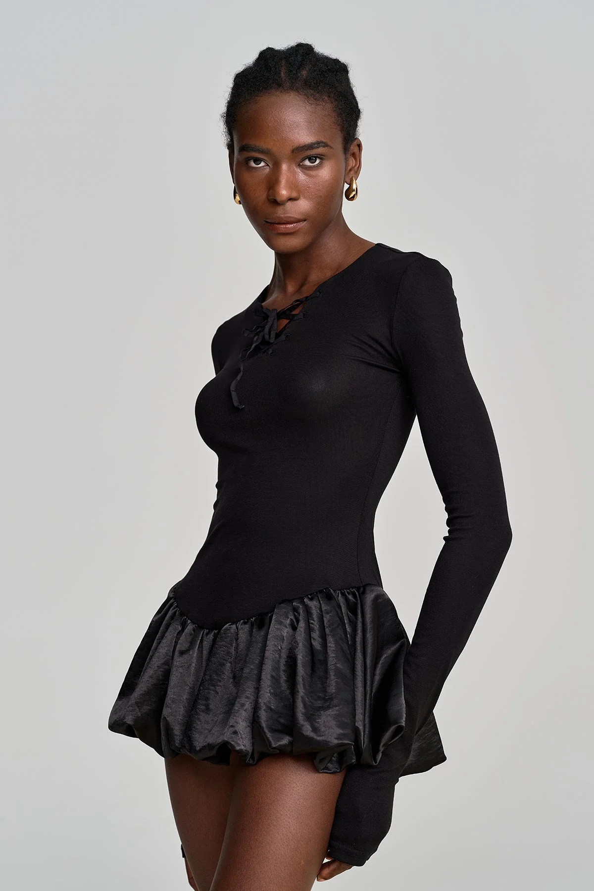 Elegant Lace-Up Ruffle Sleeve Mini Dress