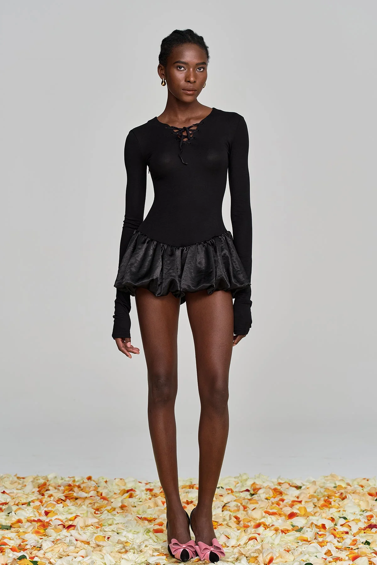 Elegant Lace-Up Ruffle Sleeve Mini Dress