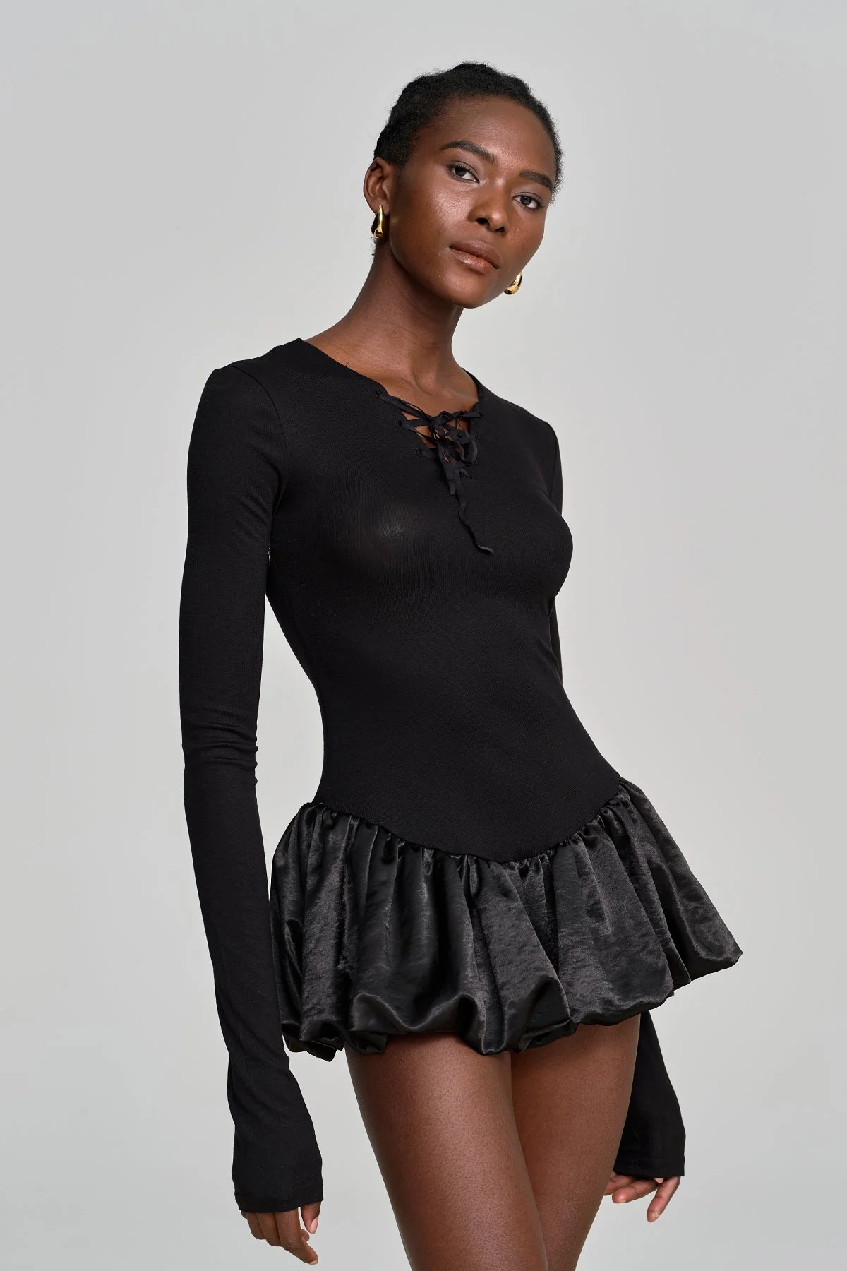 Elegant Lace-Up Ruffle Sleeve Mini Dress