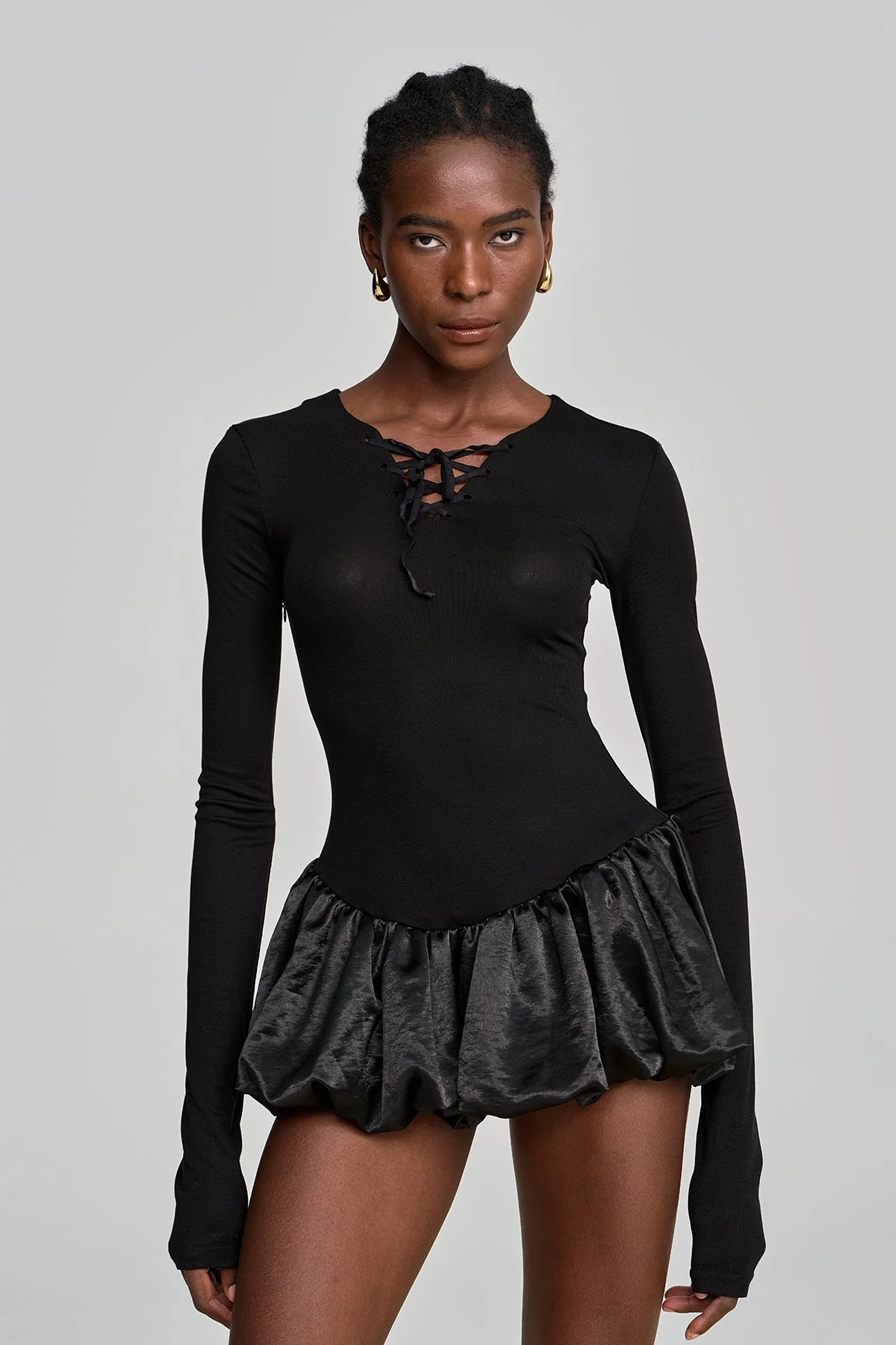 Elegant Lace-Up Ruffle Sleeve Mini Dress