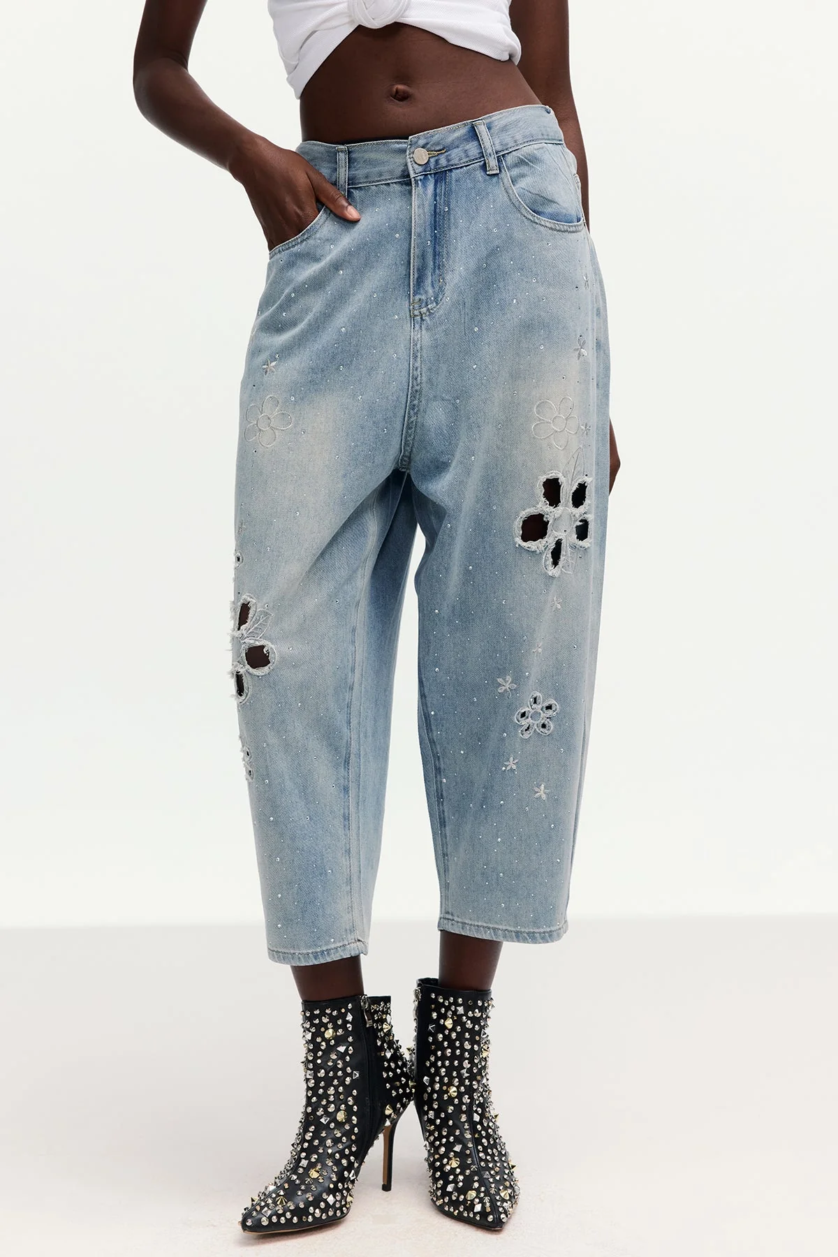 Floral Cutout Denim Jeans