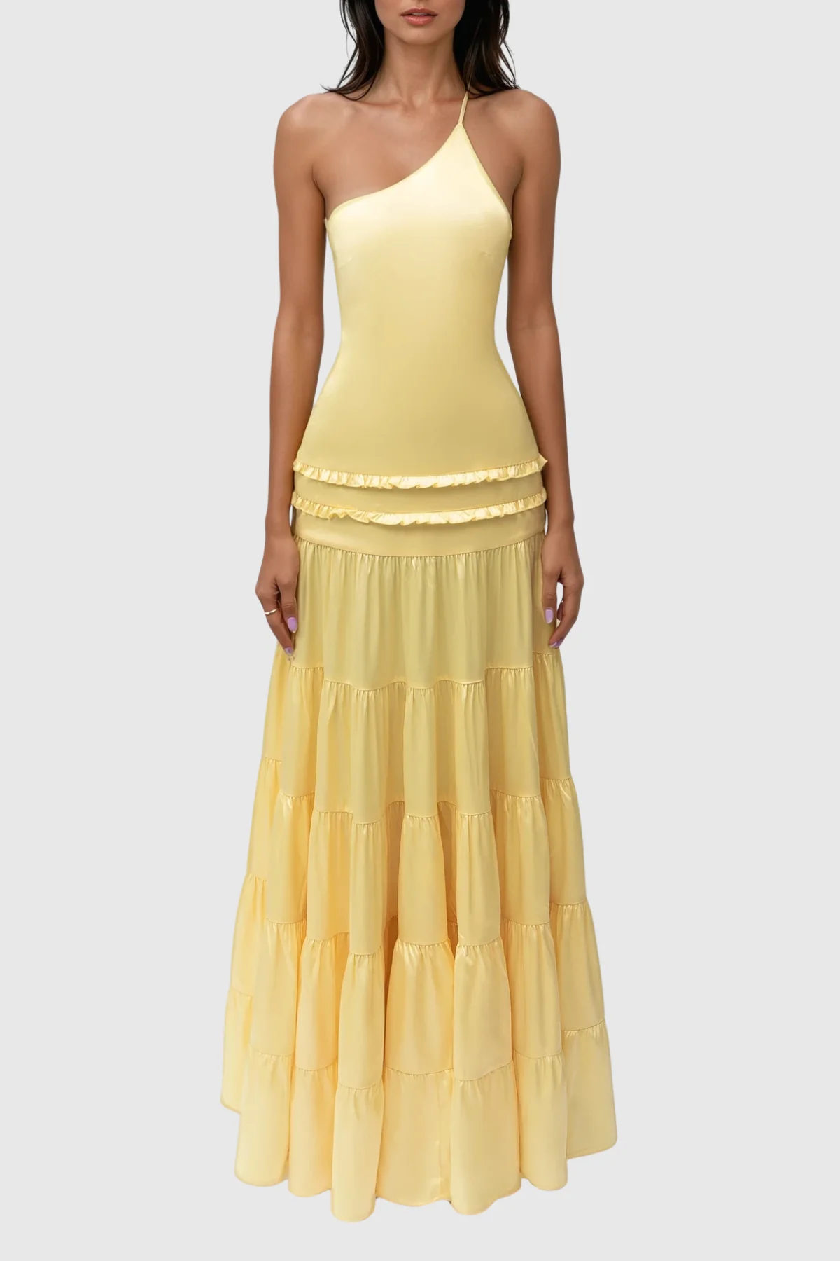 Yellow One Shoulder Maxi Dress Elegant Design