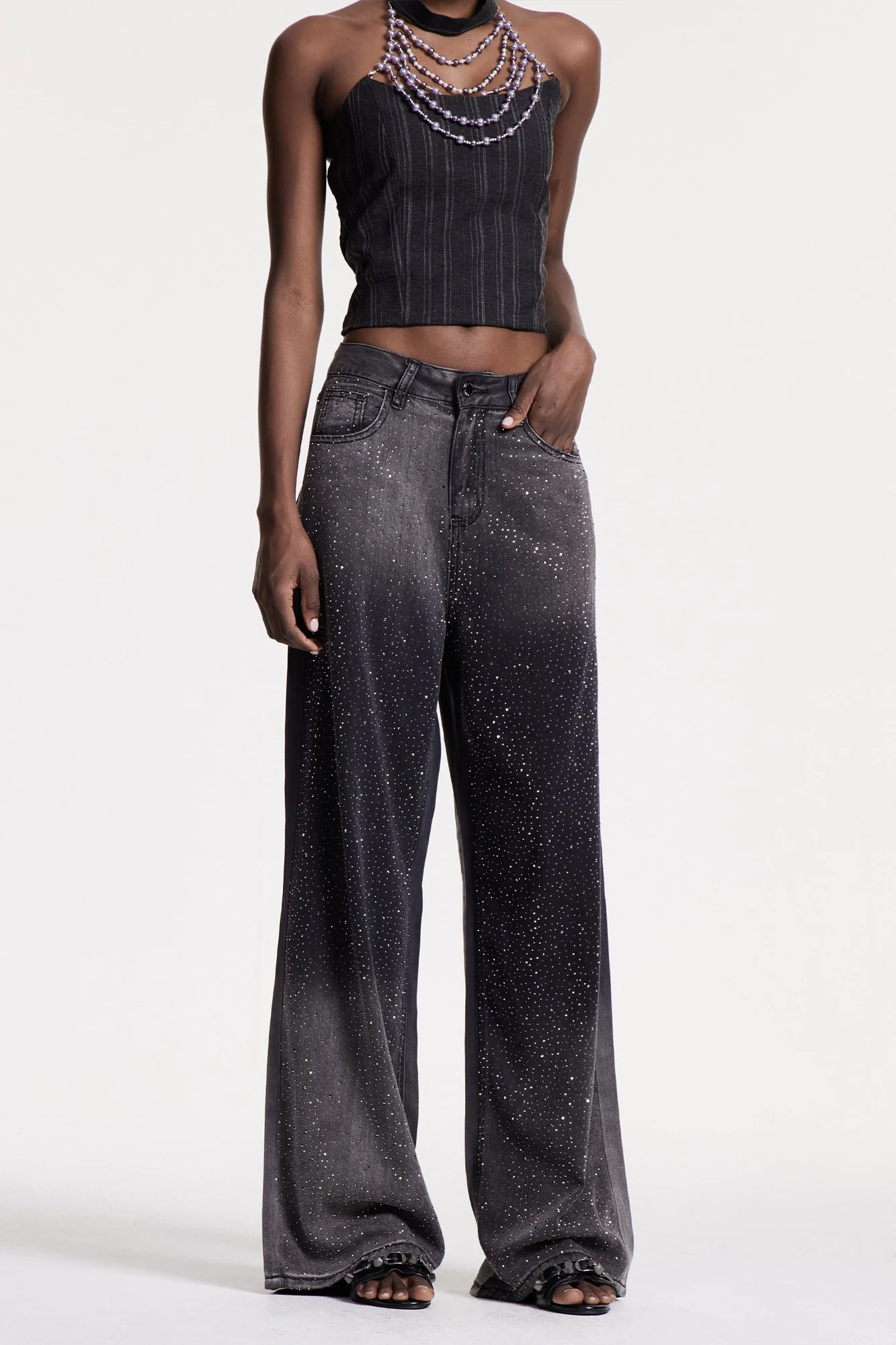 Black Rhinestone Embellished Hayley Jeans