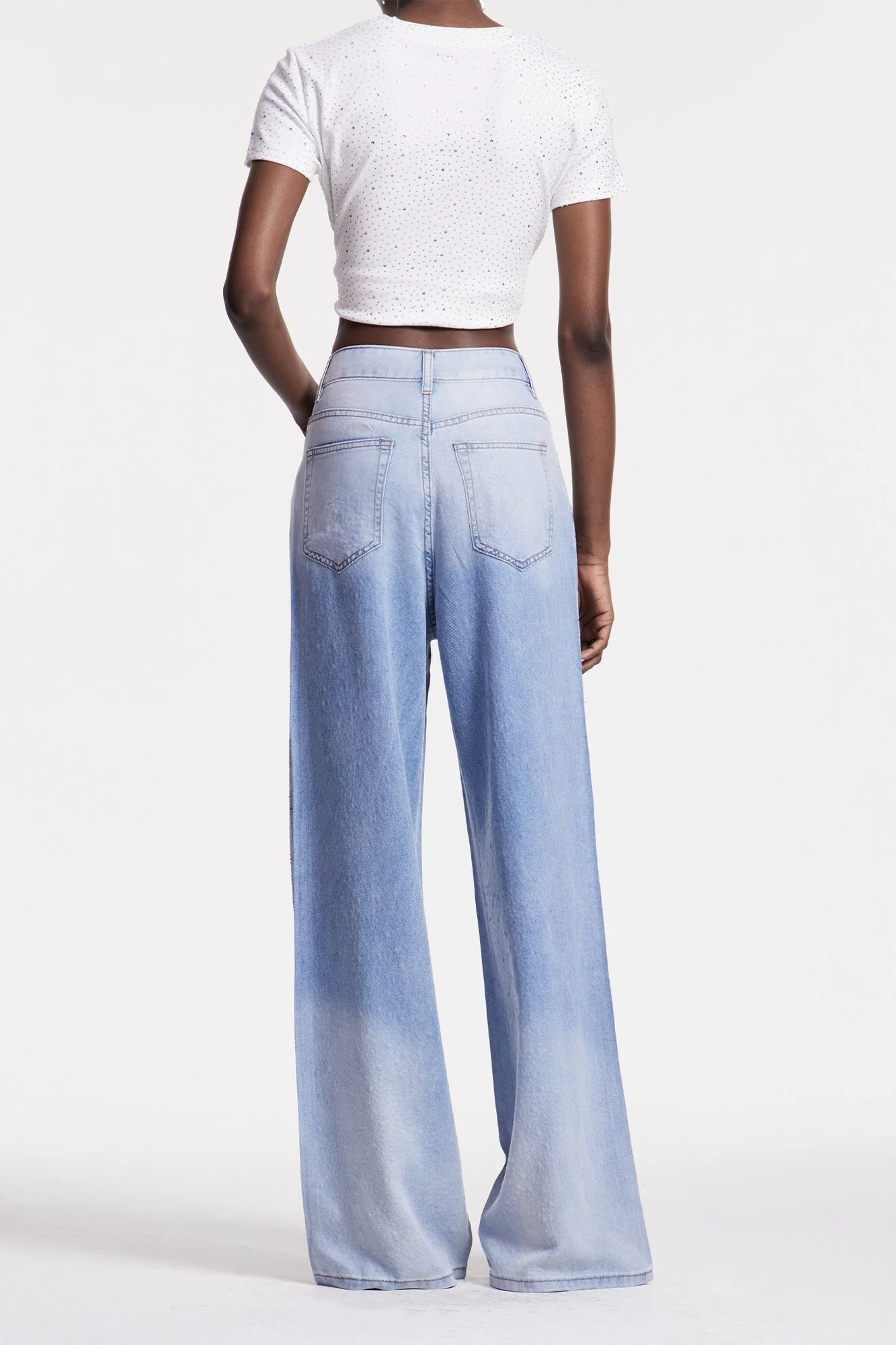 Blue Rhinestone Embellished Tailored Jeans