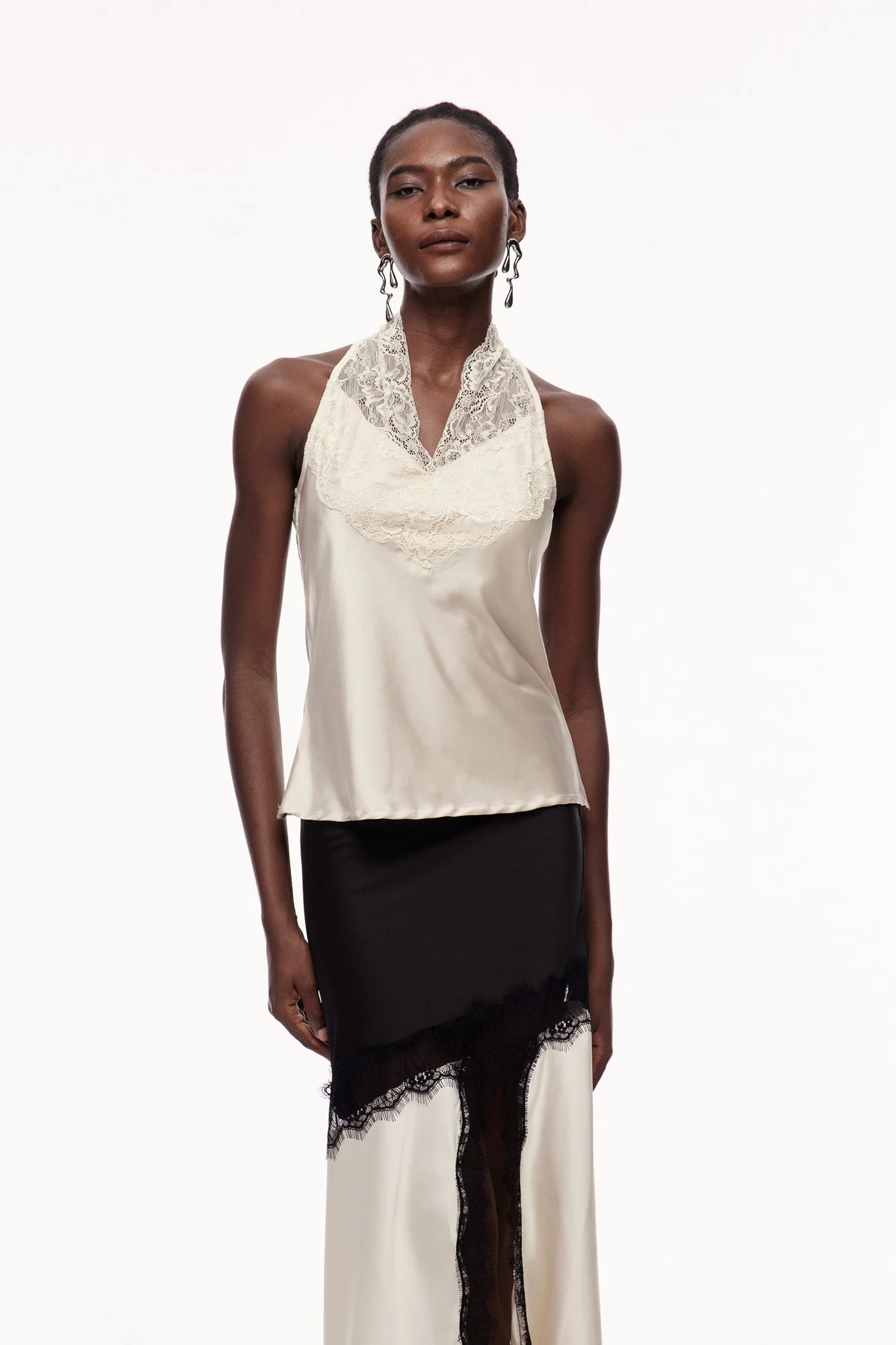 Champagne Lace Satin Qipao Top - Elegant Sleeveless Womens Blouse