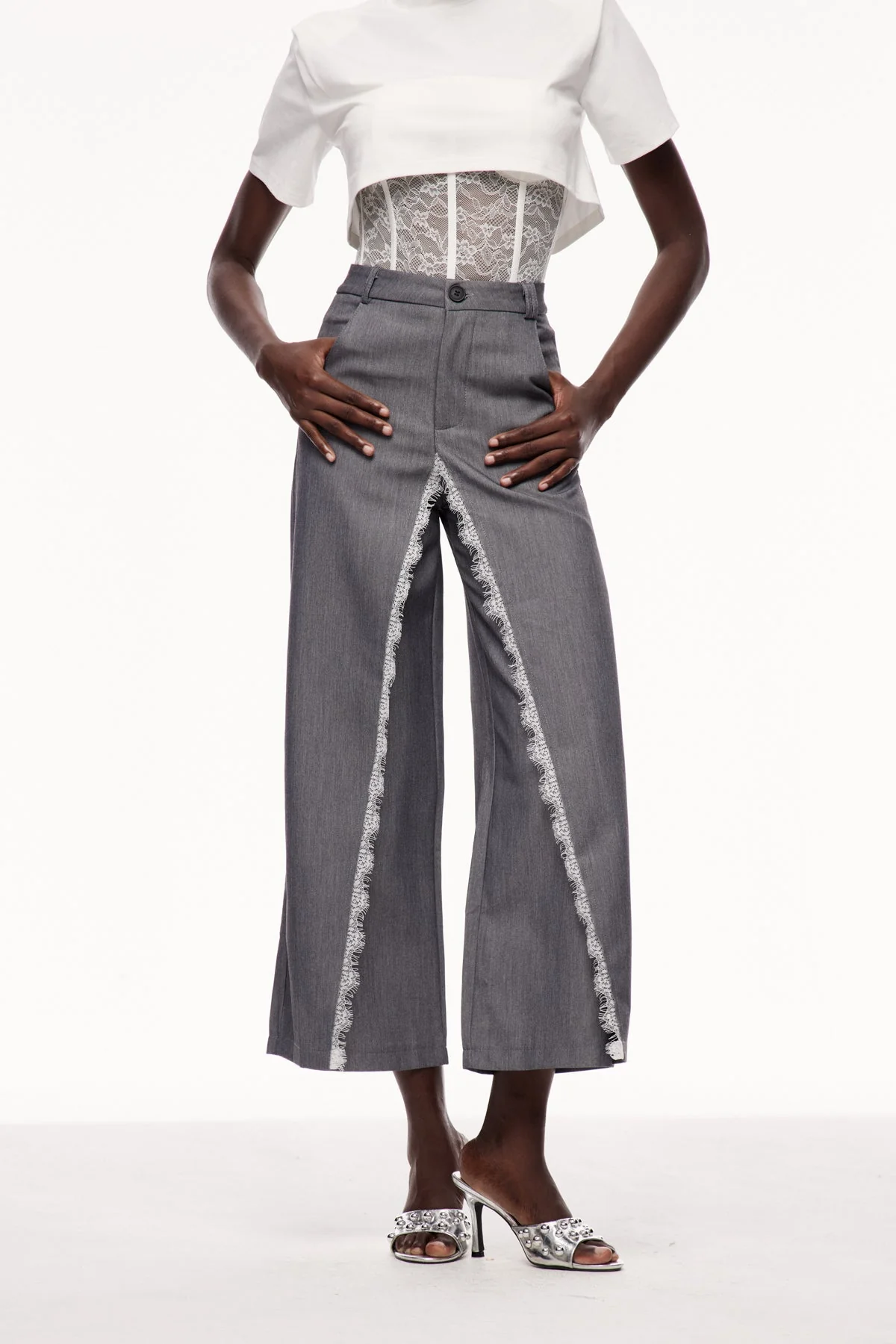 Lace Deconstruct Elegant Pants Grey Romantic Coquette Style