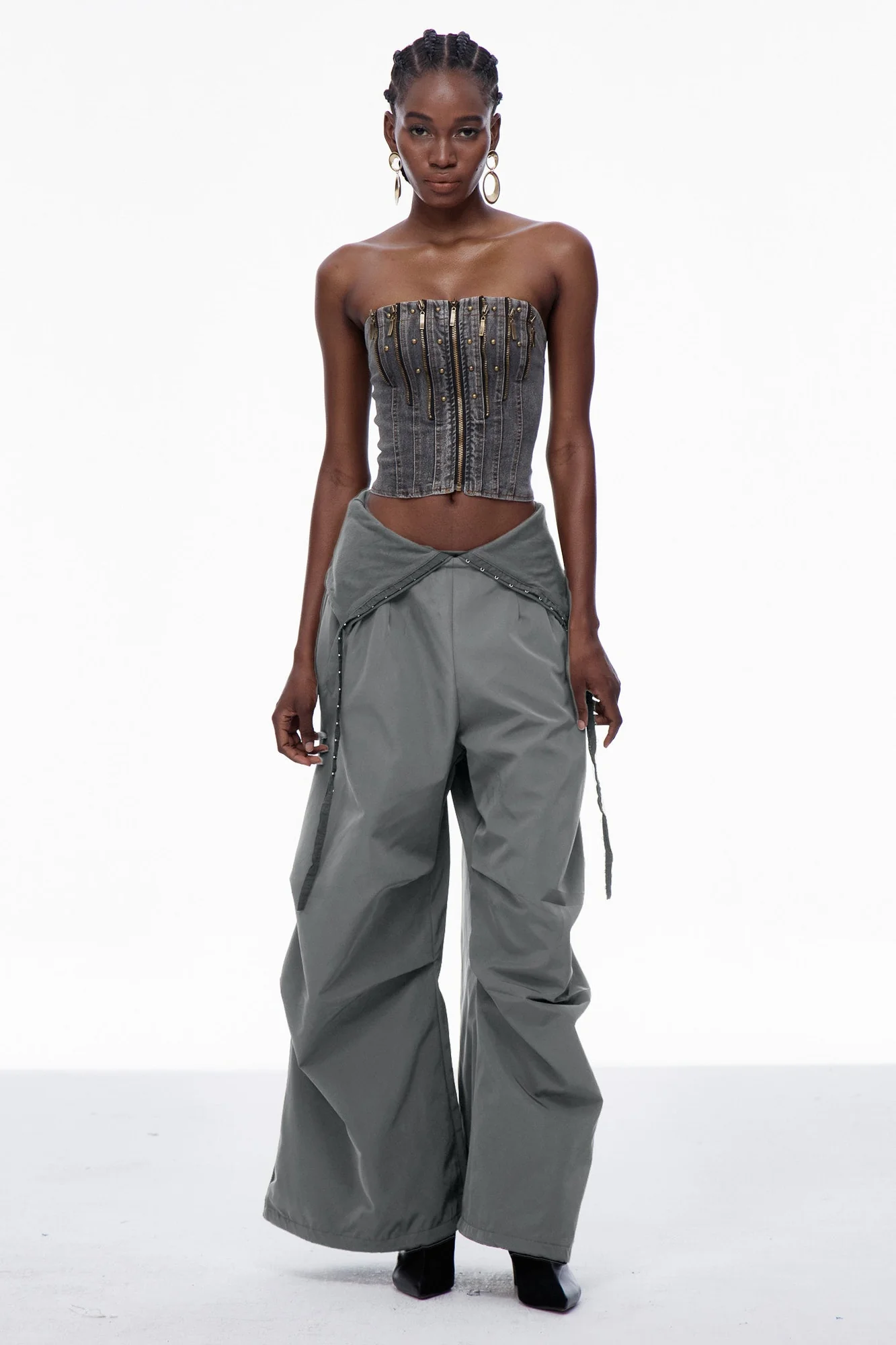 Grey Lapel Wide Leg Pants for Modern Silhouette