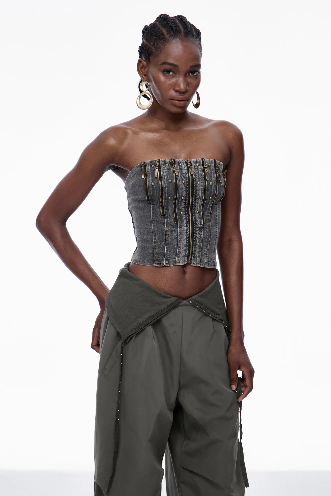 Black Denim Zipper Top - Innovative Urban Edge Style