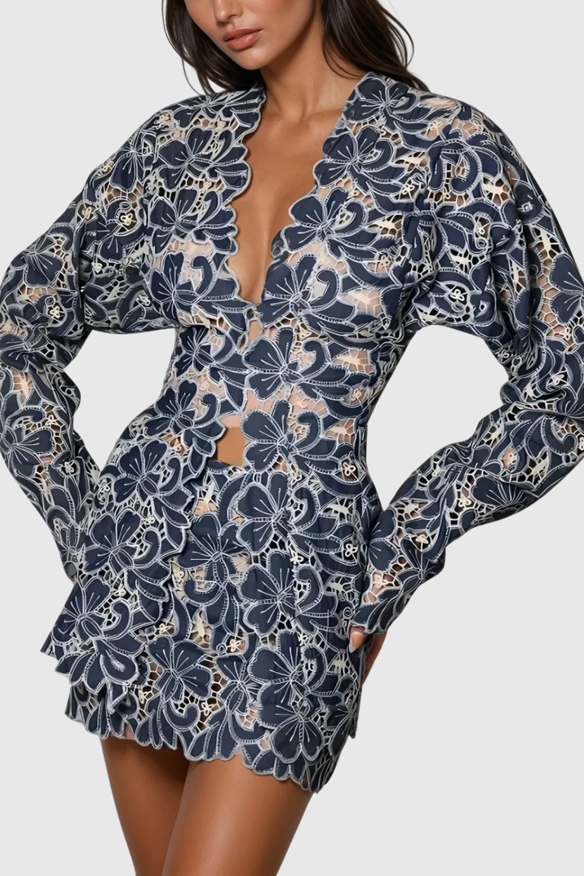 Floral Cutout Set Skirt - Elegant Floral Patterns