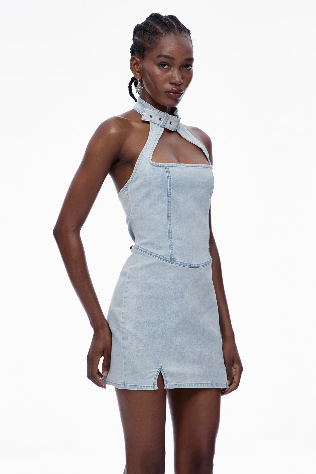Blue Denim Cutout Mini Dress