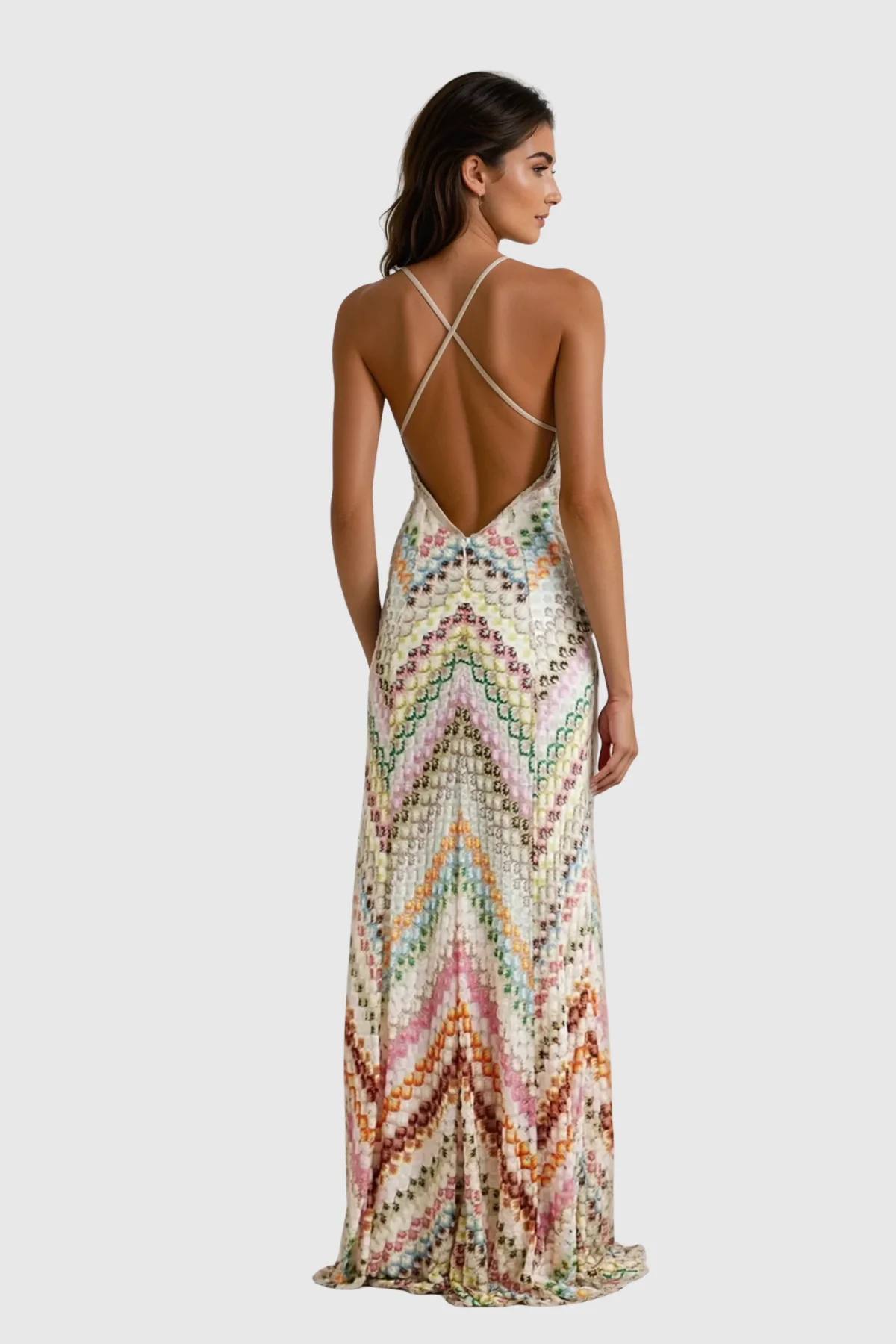 Apricot Maxi Dress with Backless Design