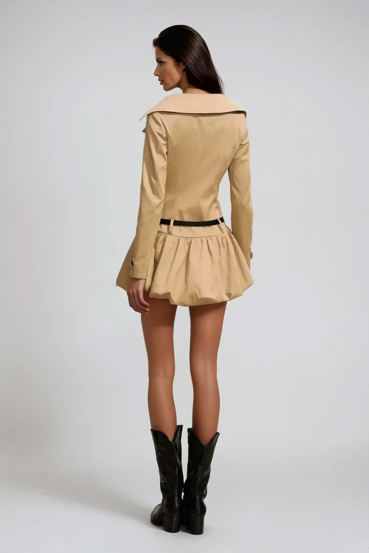 Bubble Silhouette Trench Coat Dress in Apricot