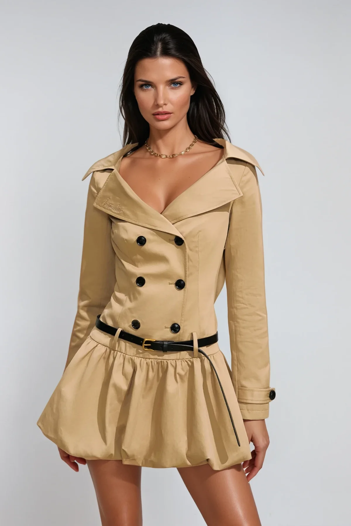 Bubble Silhouette Trench Coat Dress in Apricot