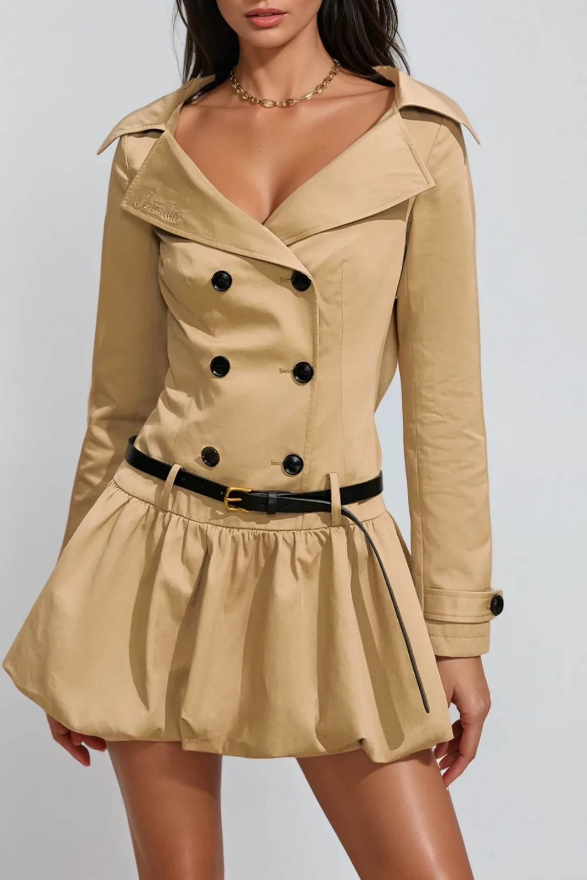 Bubble Silhouette Trench Coat Dress in Apricot