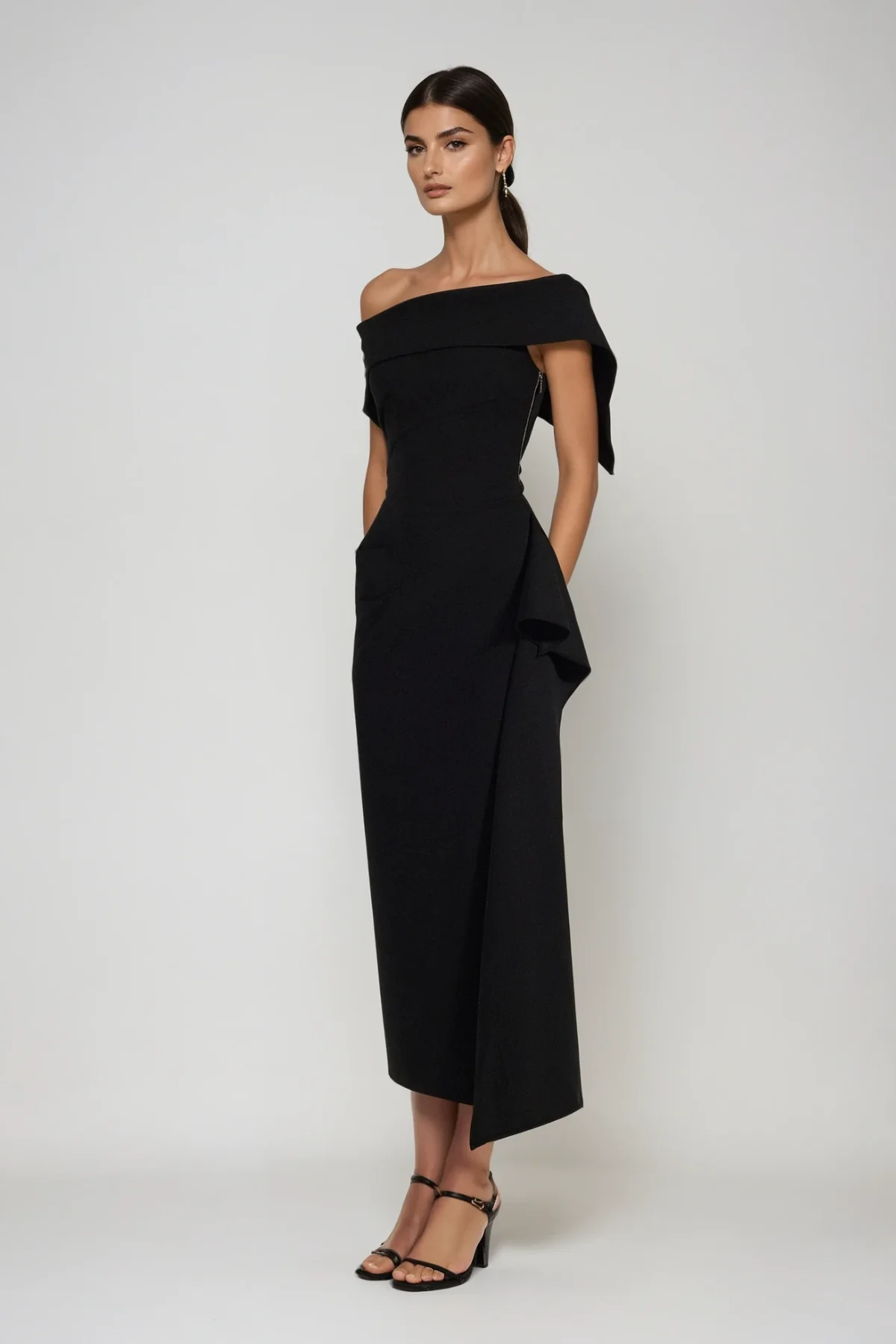 Elegant Black Asymmetric Maxi Dress