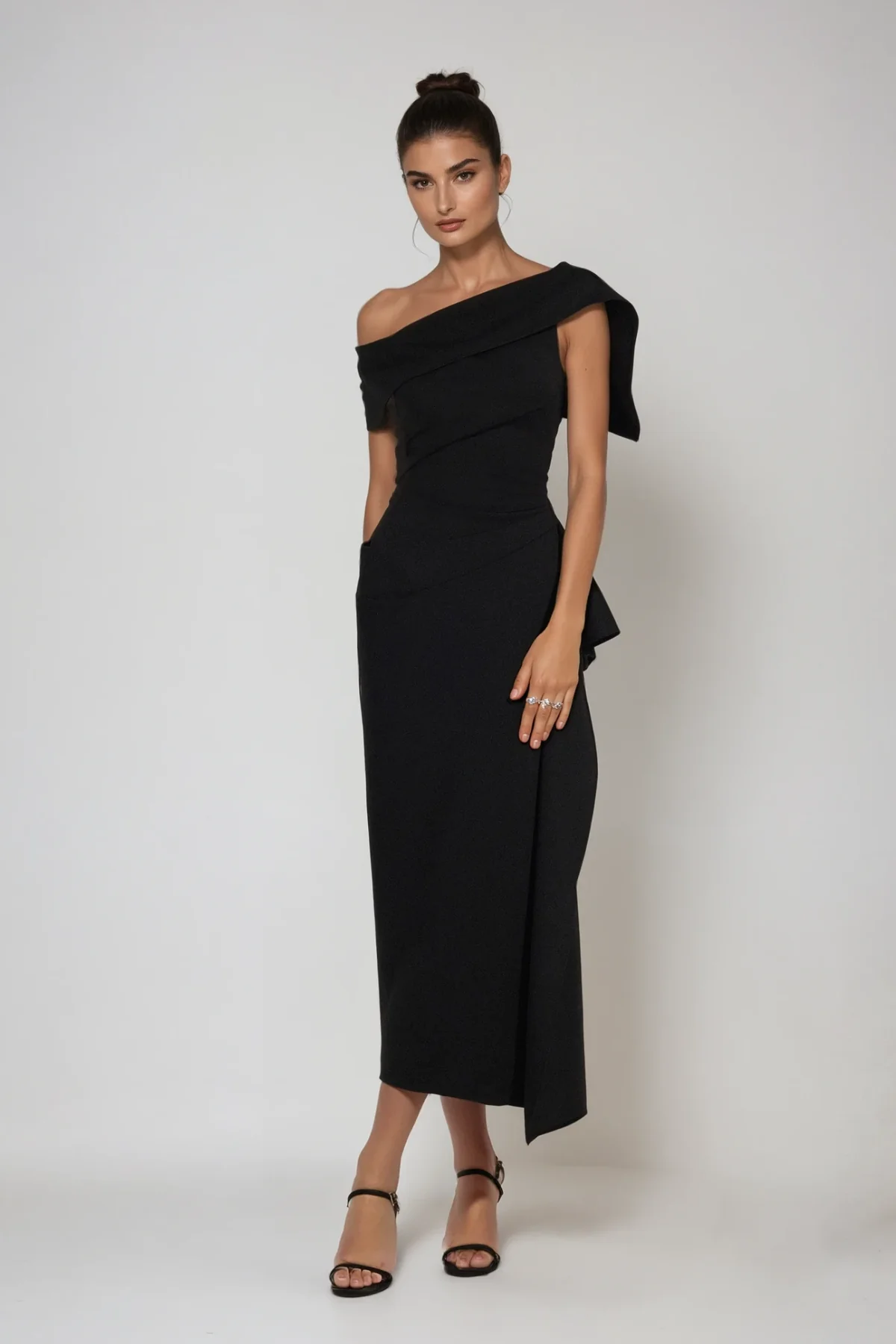Elegant Black Asymmetric Maxi Dress