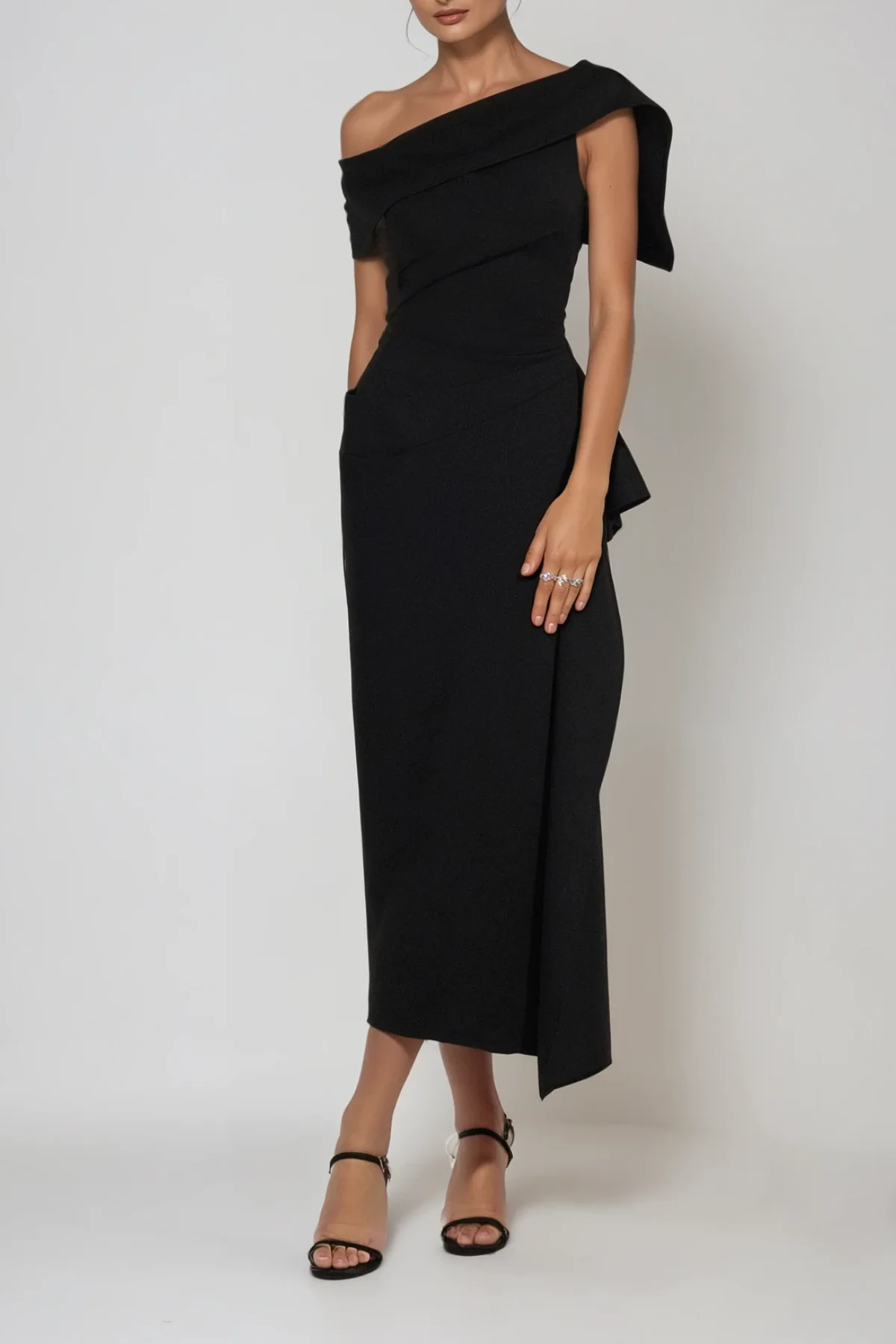 Elegant Black Asymmetric Maxi Dress