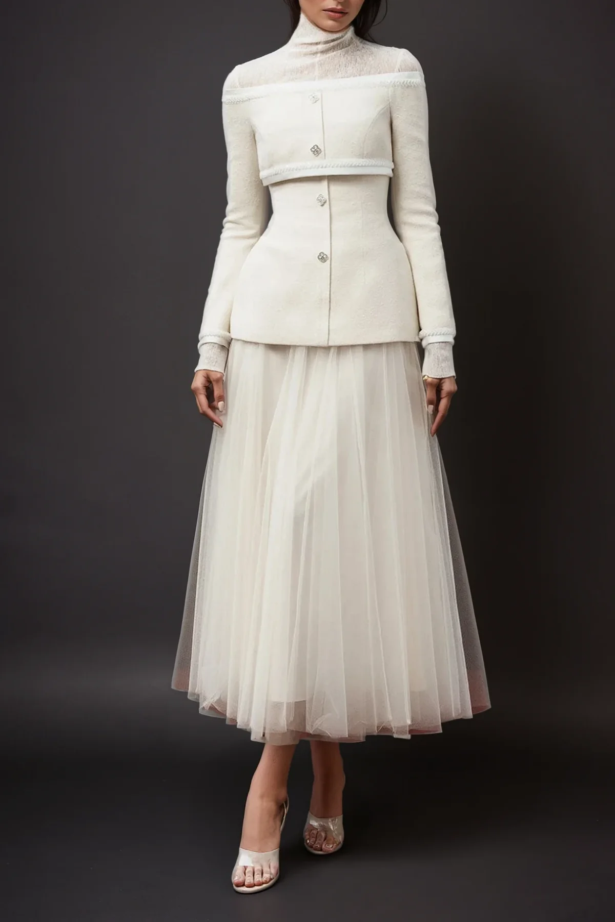 Elegant White Off Shoulder Jacket with Modern Cut