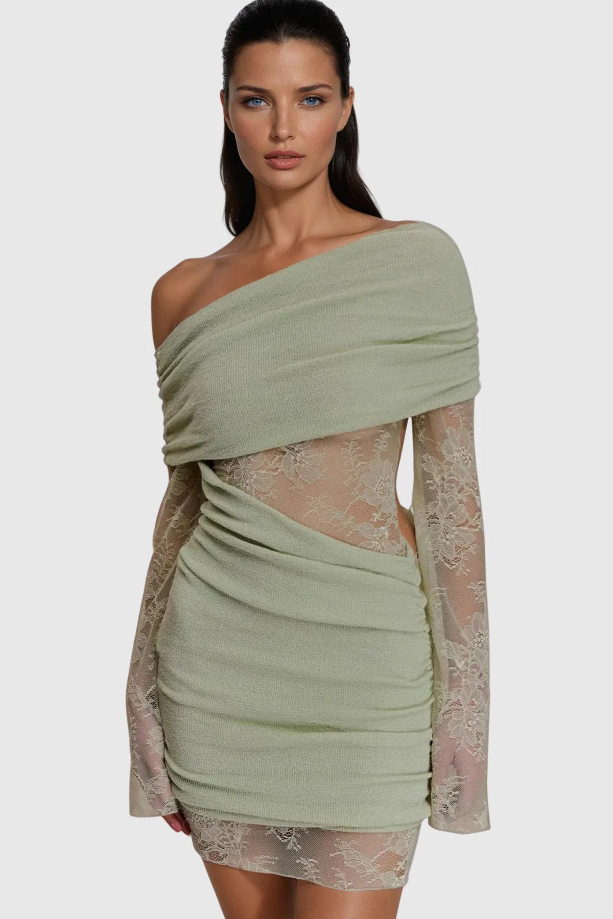 Green Knit Ruch Mini Dress - Elegant & Versatile Wear