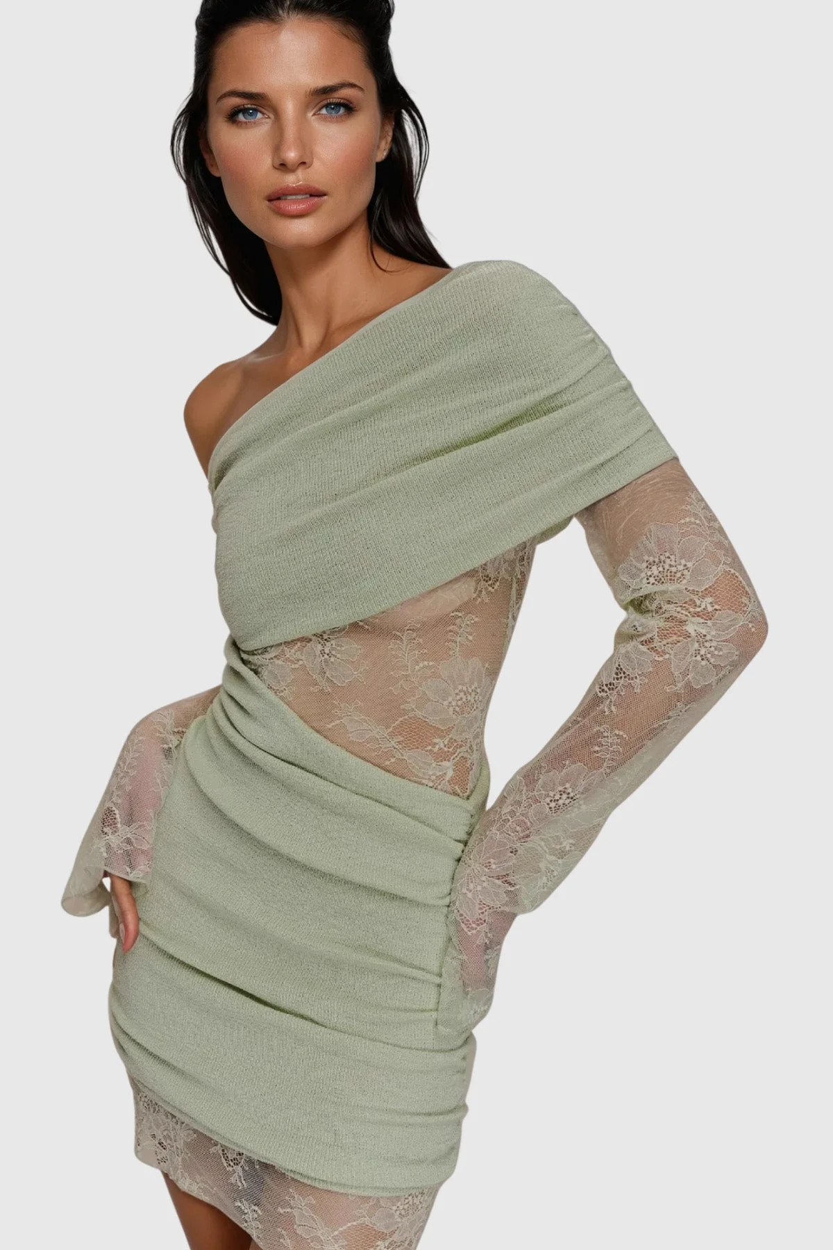 Green Knit Ruch Mini Dress - Elegant & Versatile Wear