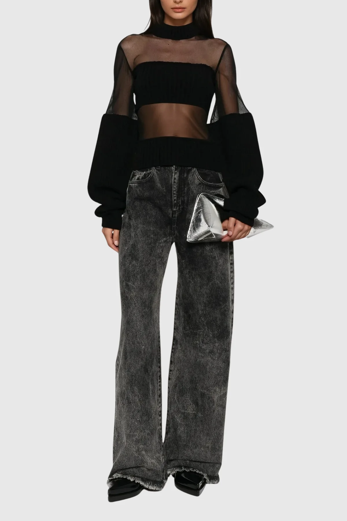 Breathable Black Mesh Long Sleeve Top