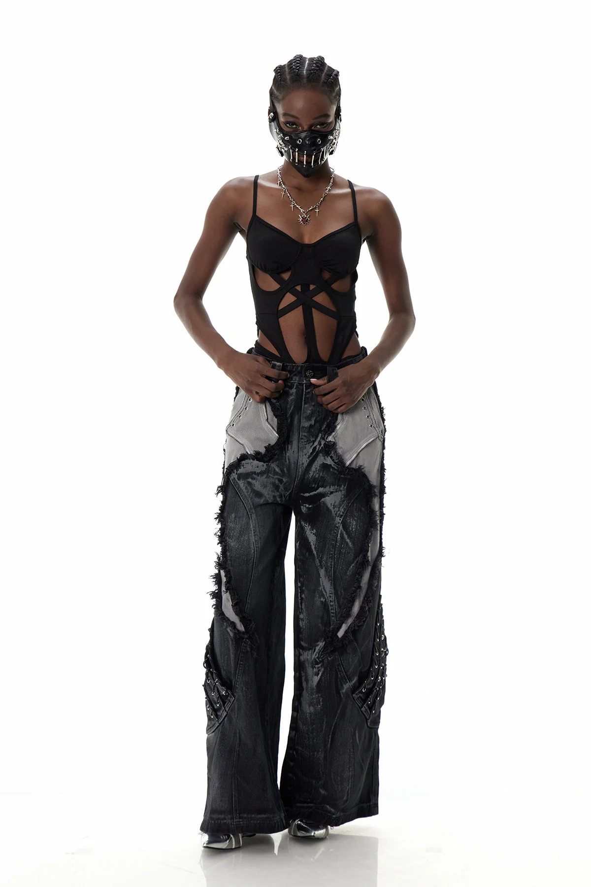 Black Deconstruct Fringe Jeans for Edgy Style