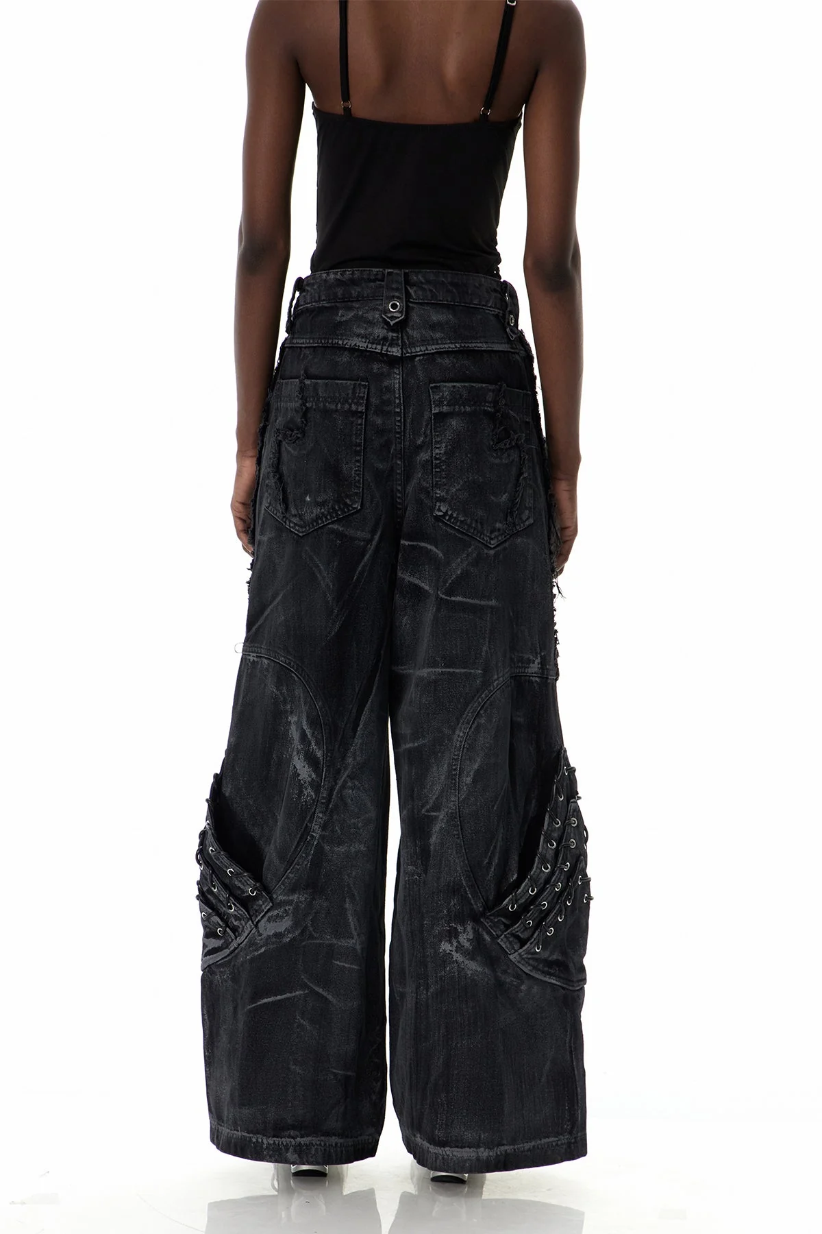 Black Deconstruct Fringe Jeans for Edgy Style