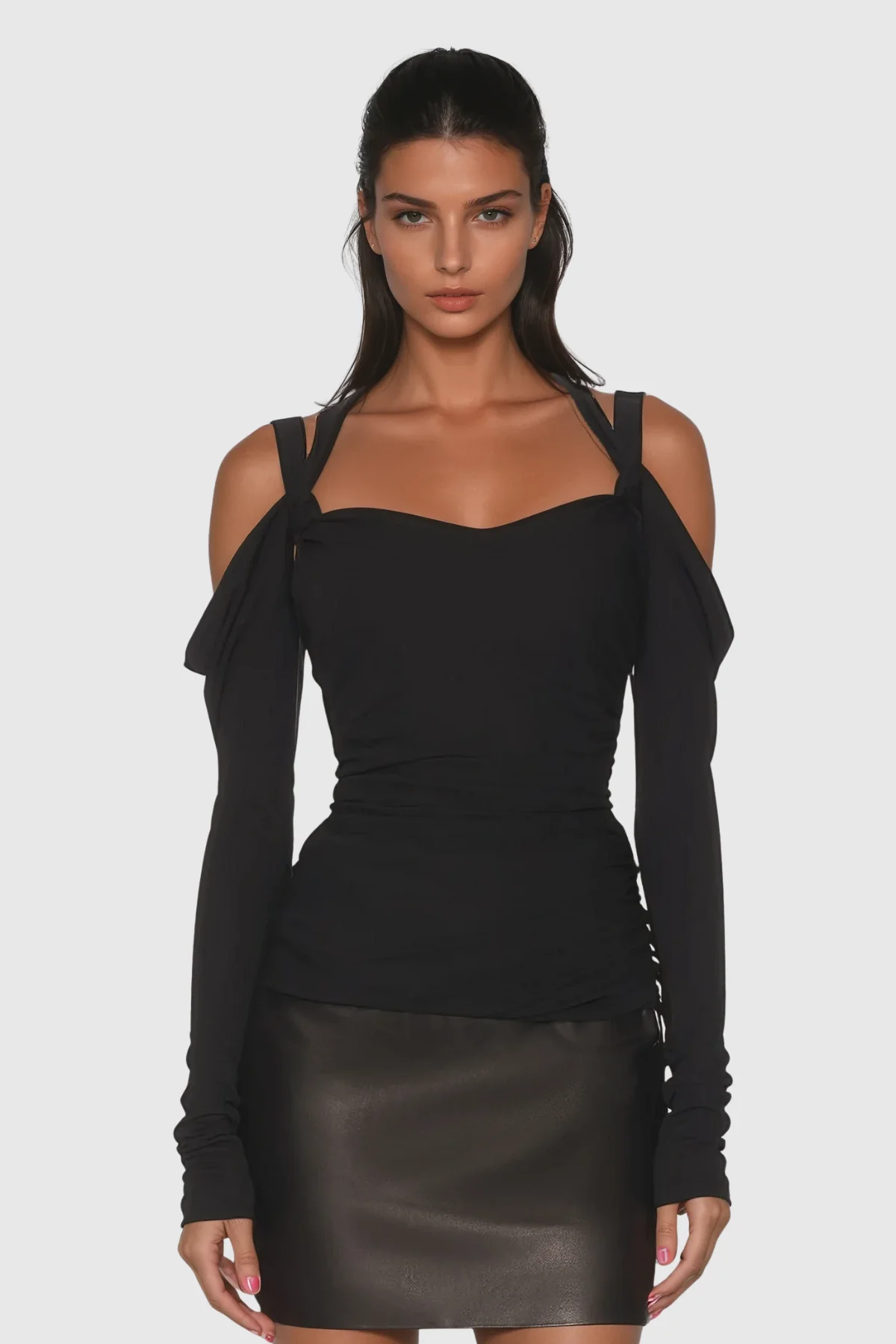 Black Off Shoulder Bodycon Top for Women