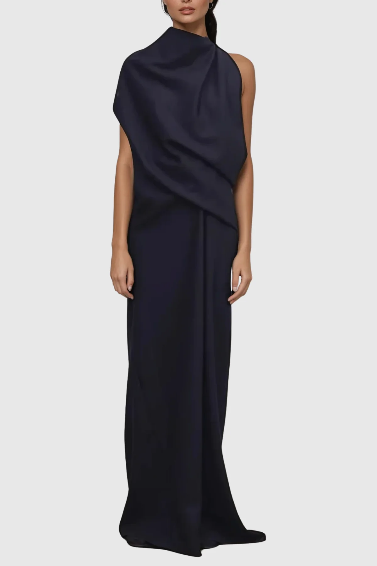 Chic Blue Asymmetric Ruch Maxi Dress