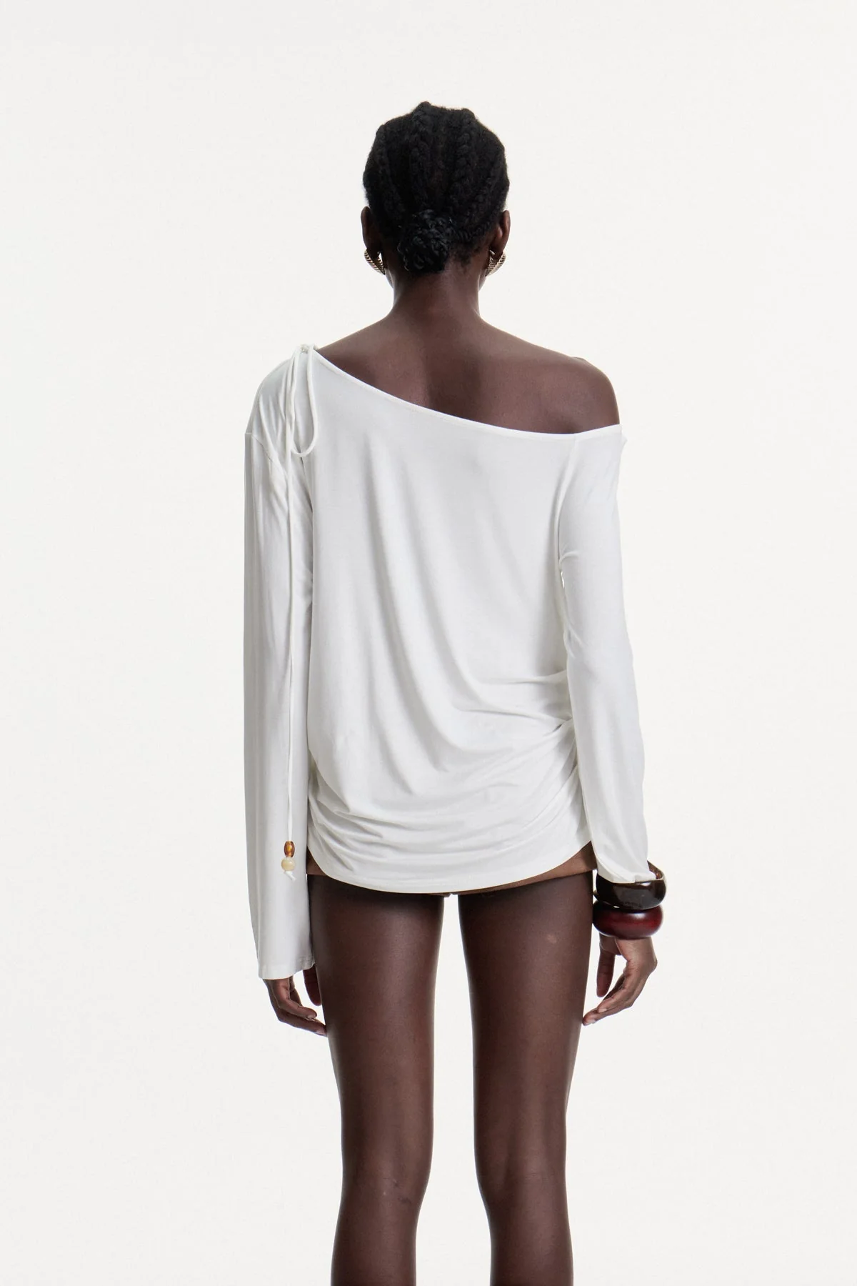 White Asymmetric Ruch Cowl Neck Top - Elegant Boho Chic Style