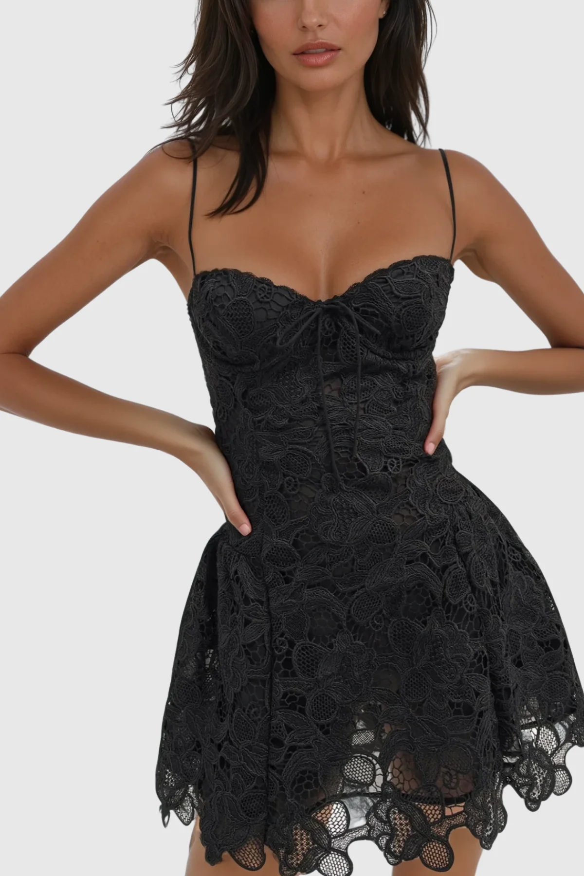 Black Lace Spaghetti Strap Mini Dress