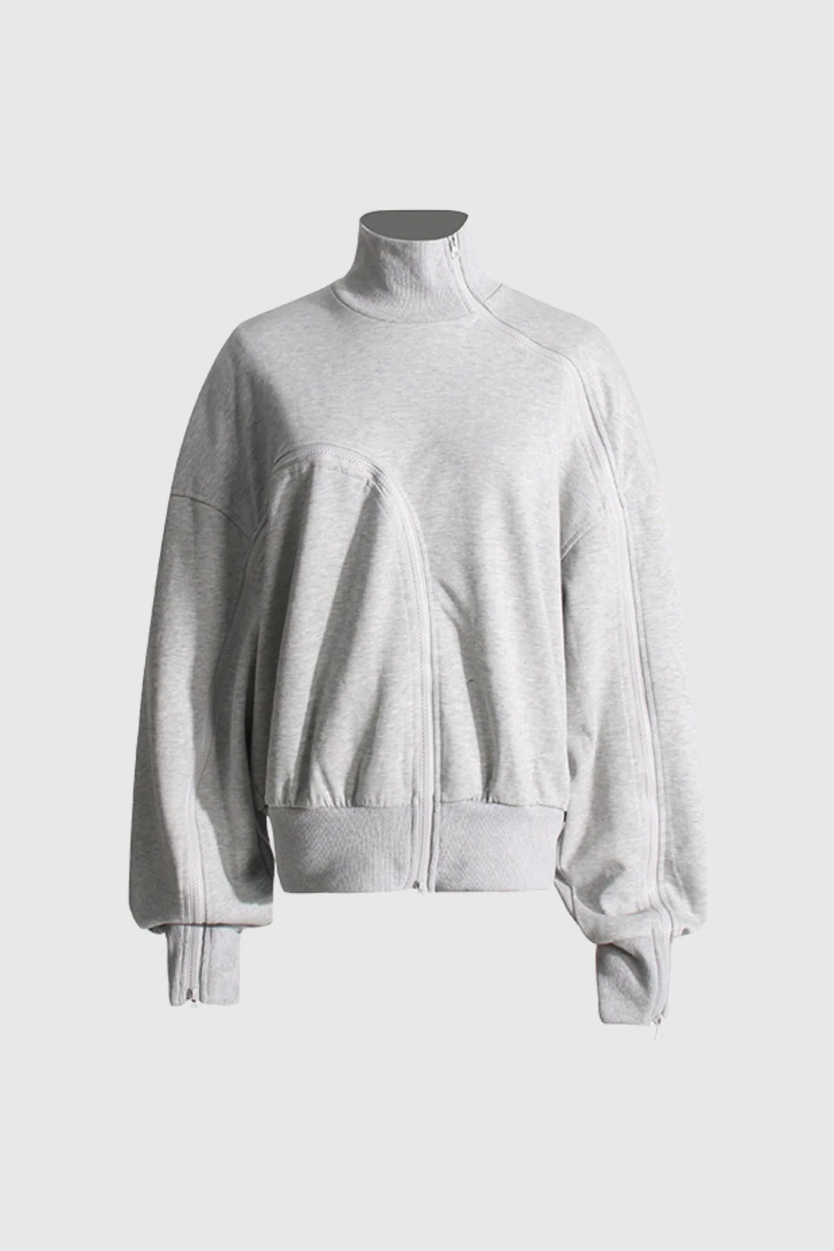 Modern Asymmetric Zipper Top in Gray and Black