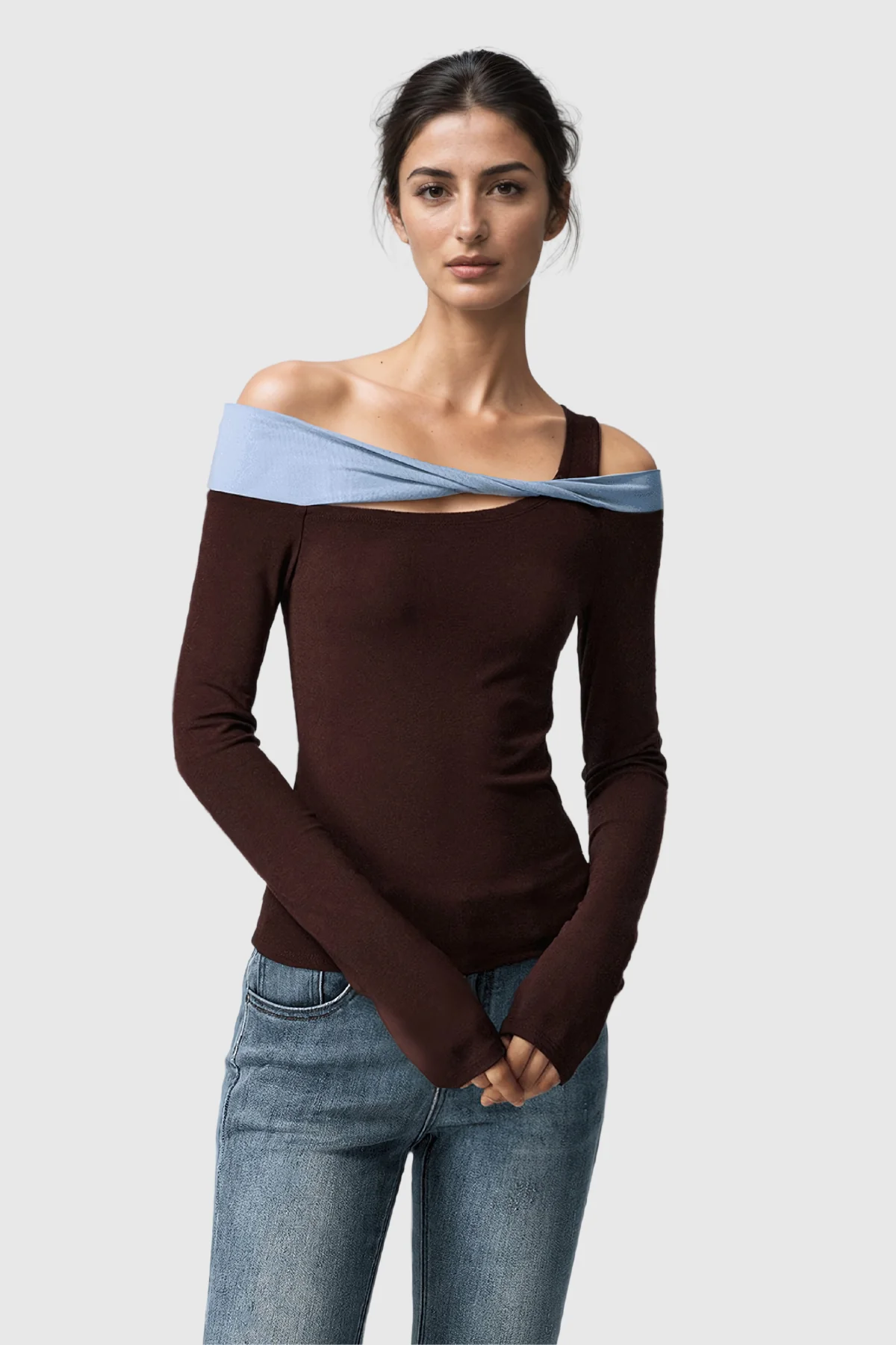 Brown Cutout Twist Top for Women