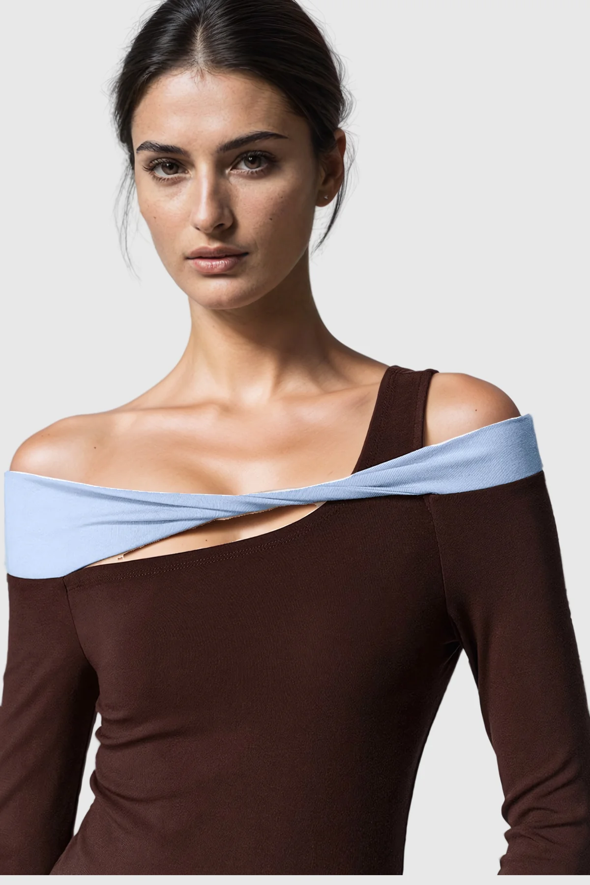 Brown Cutout Twist Top for Women