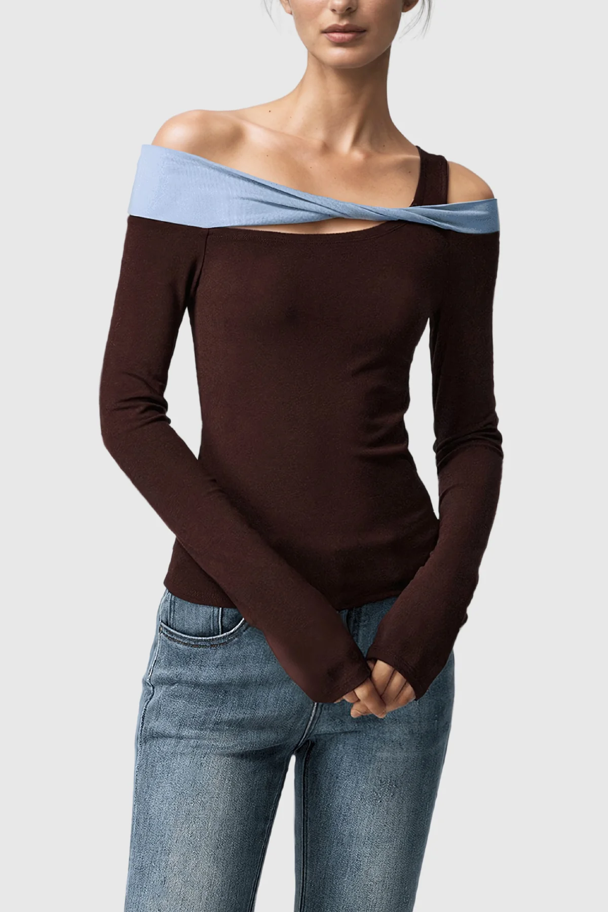 Brown Cutout Twist Top for Women