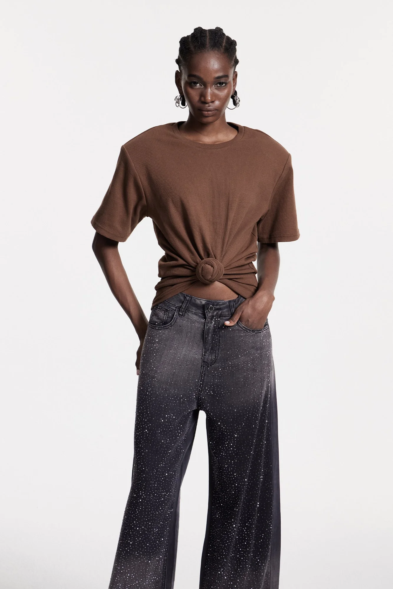 Brown Twist Detail Comfort Tee | Soft Fabric Shirt