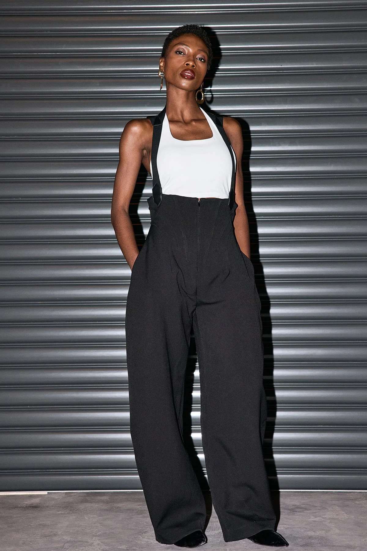 Denim Corset Overalls in Black - Trendy Chic Pants