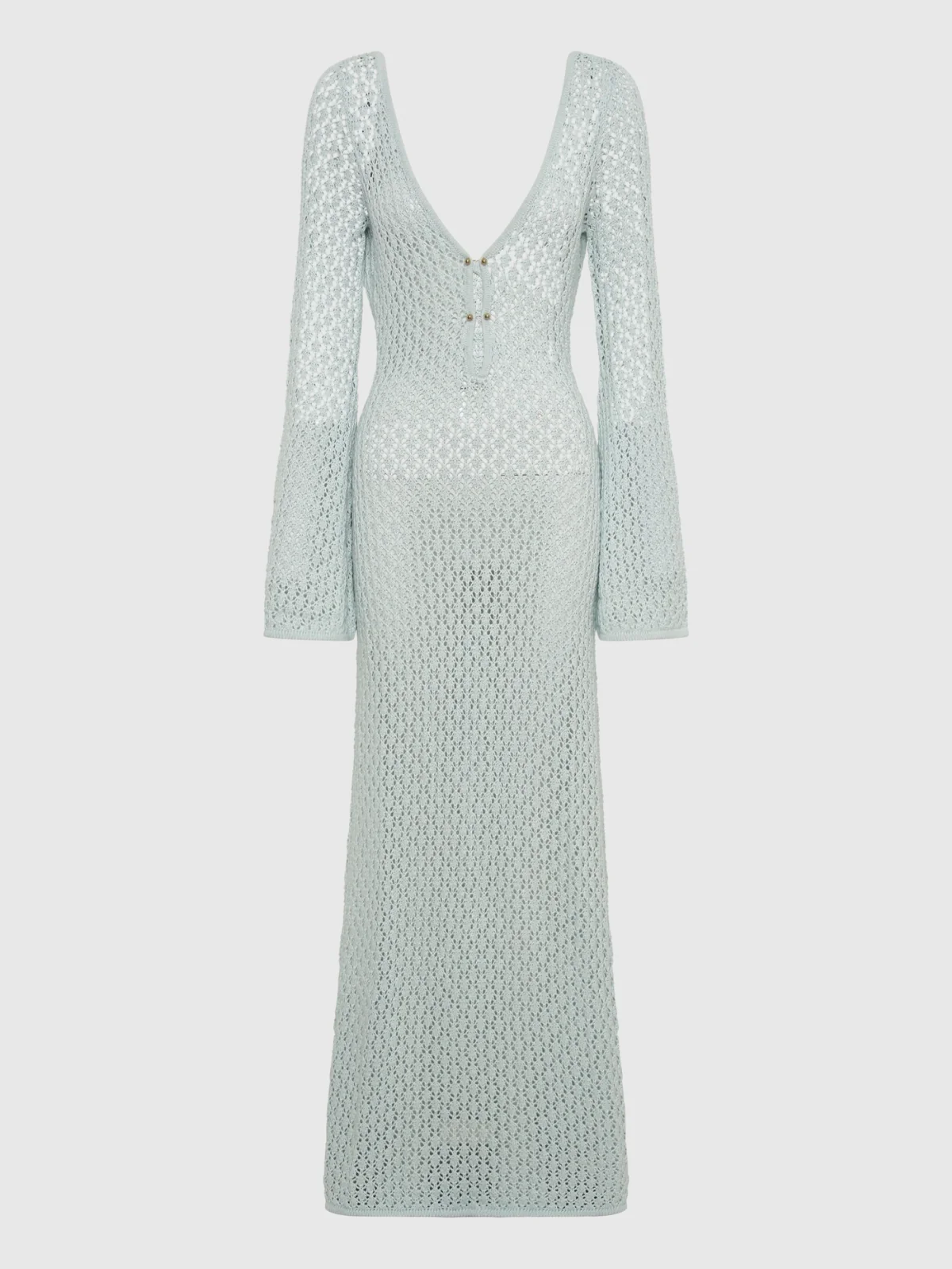 Blue Knit Plunge Maxi Dress - Elegant Special Occasion Wear